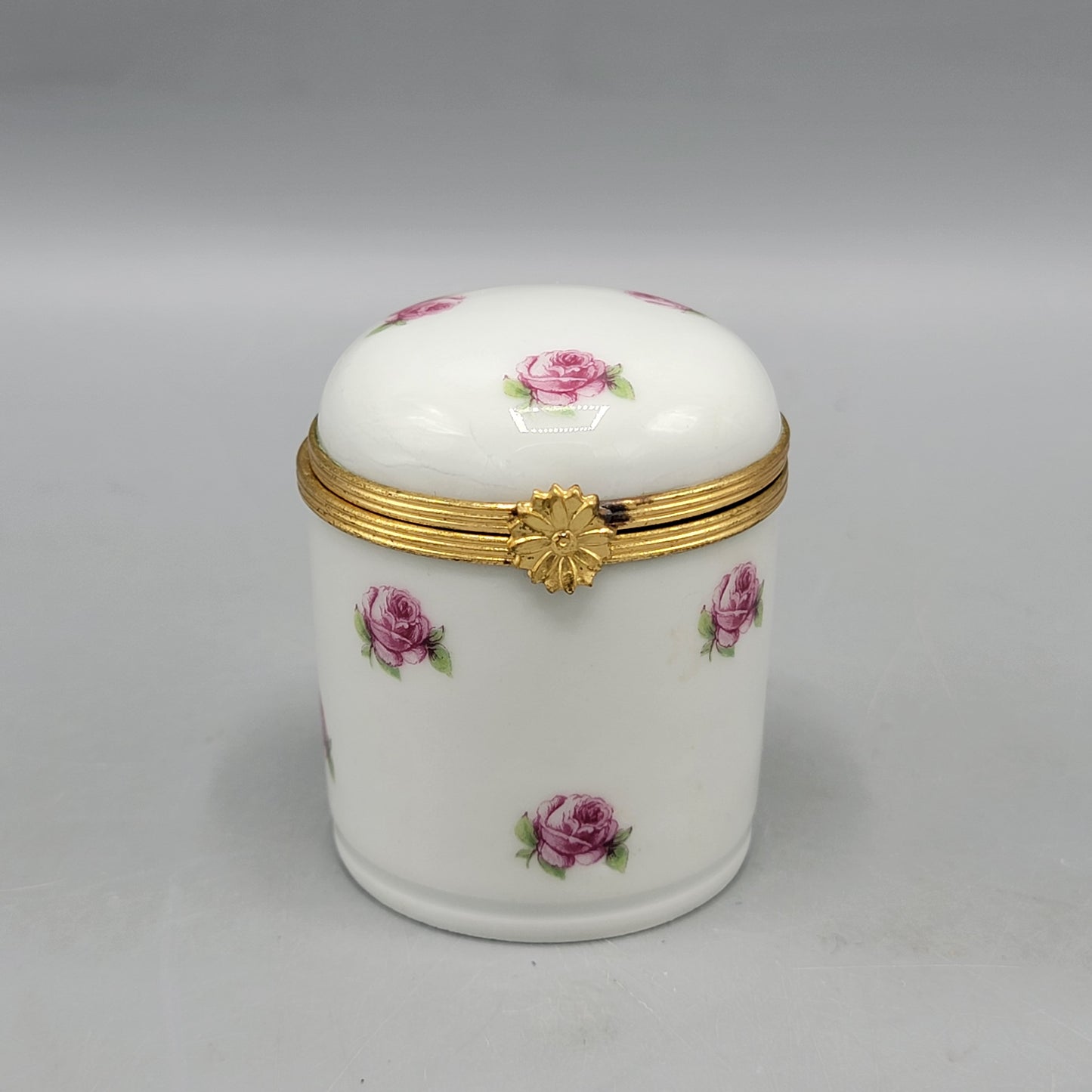 Chamart Limoges Porcelain Cylinder Box with Hand Painted Roses