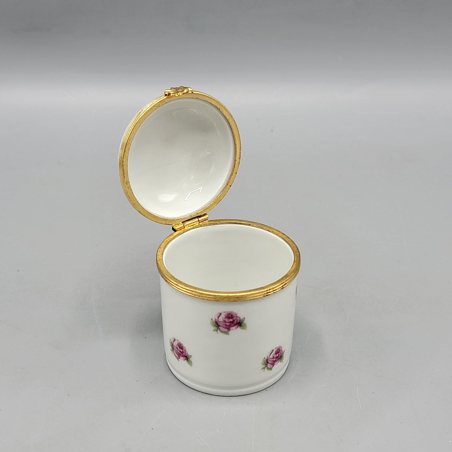 Chamart Limoges Porcelain Cylinder Box with Hand Painted Roses