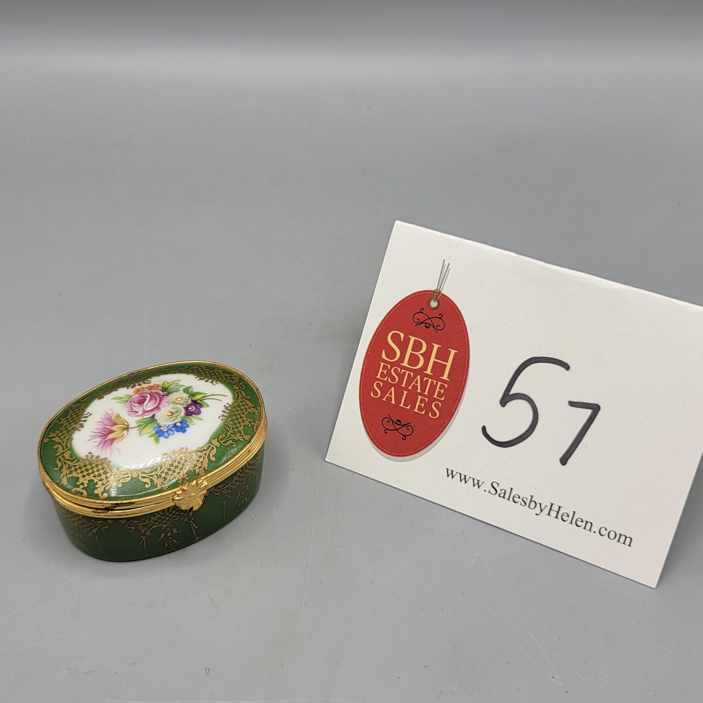 Green Floral Limoges Porcelain Box