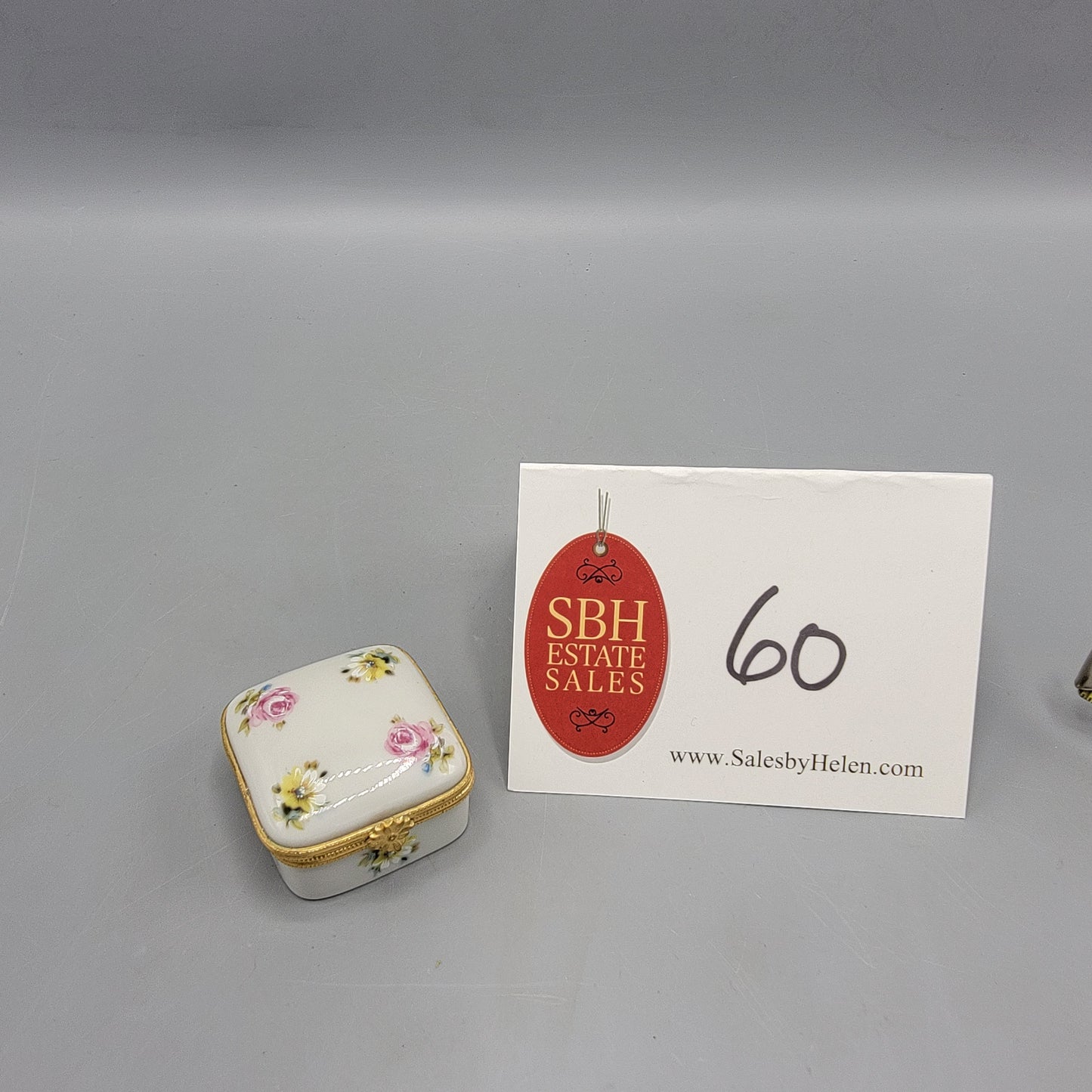 Square Limoges Porcelain Box with Handpainted Flowers