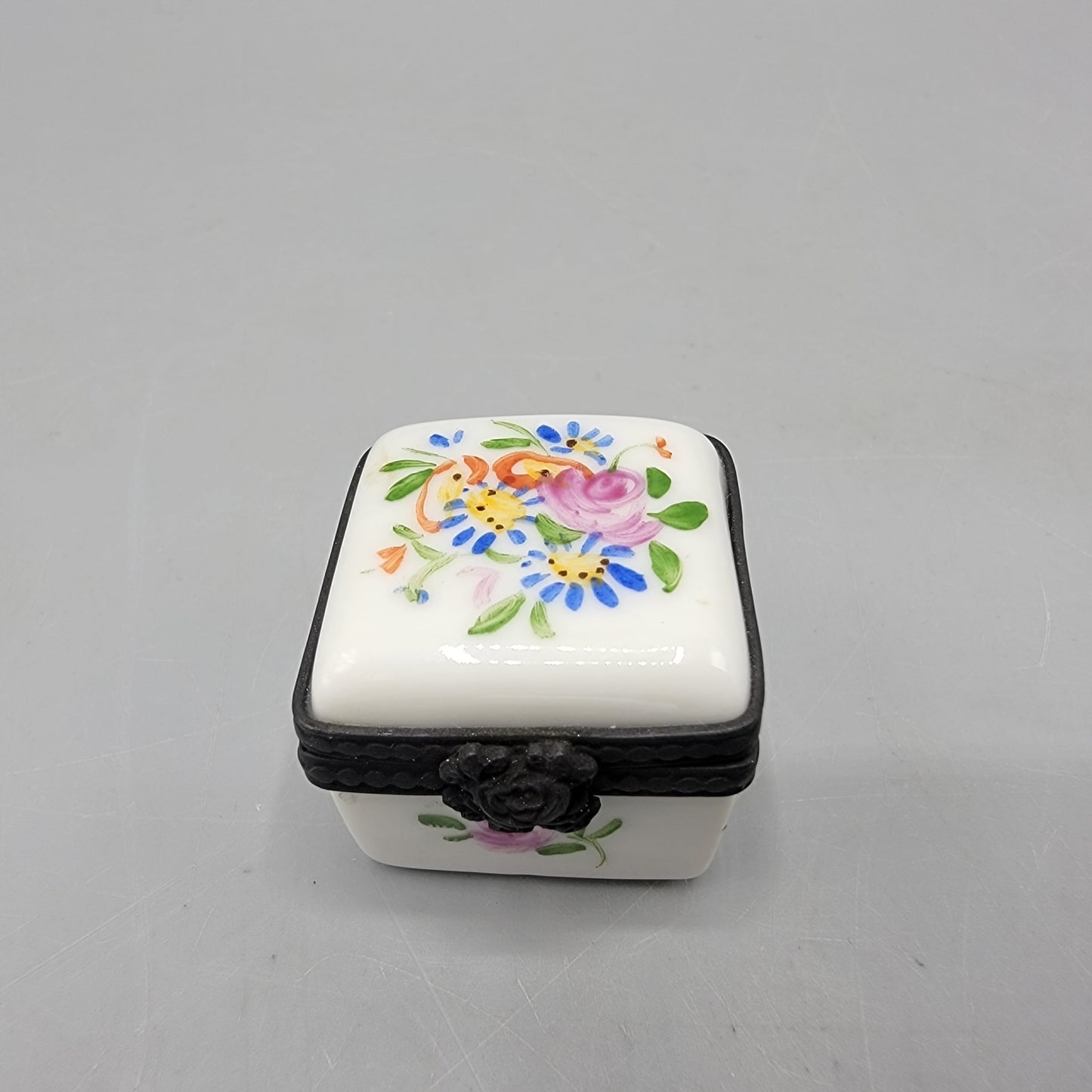 Square Hand Painted Porcelain Box with Flowers
