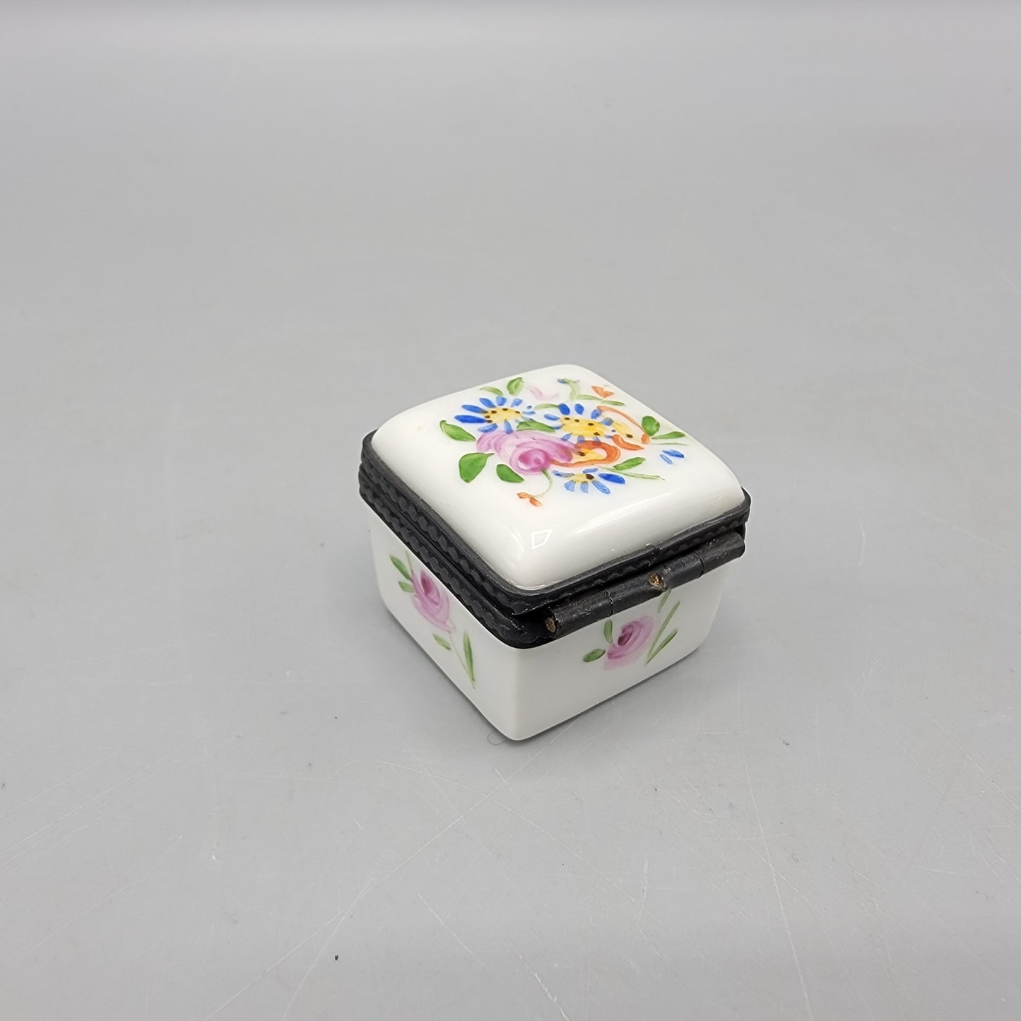 Square Hand Painted Porcelain Box with Flowers