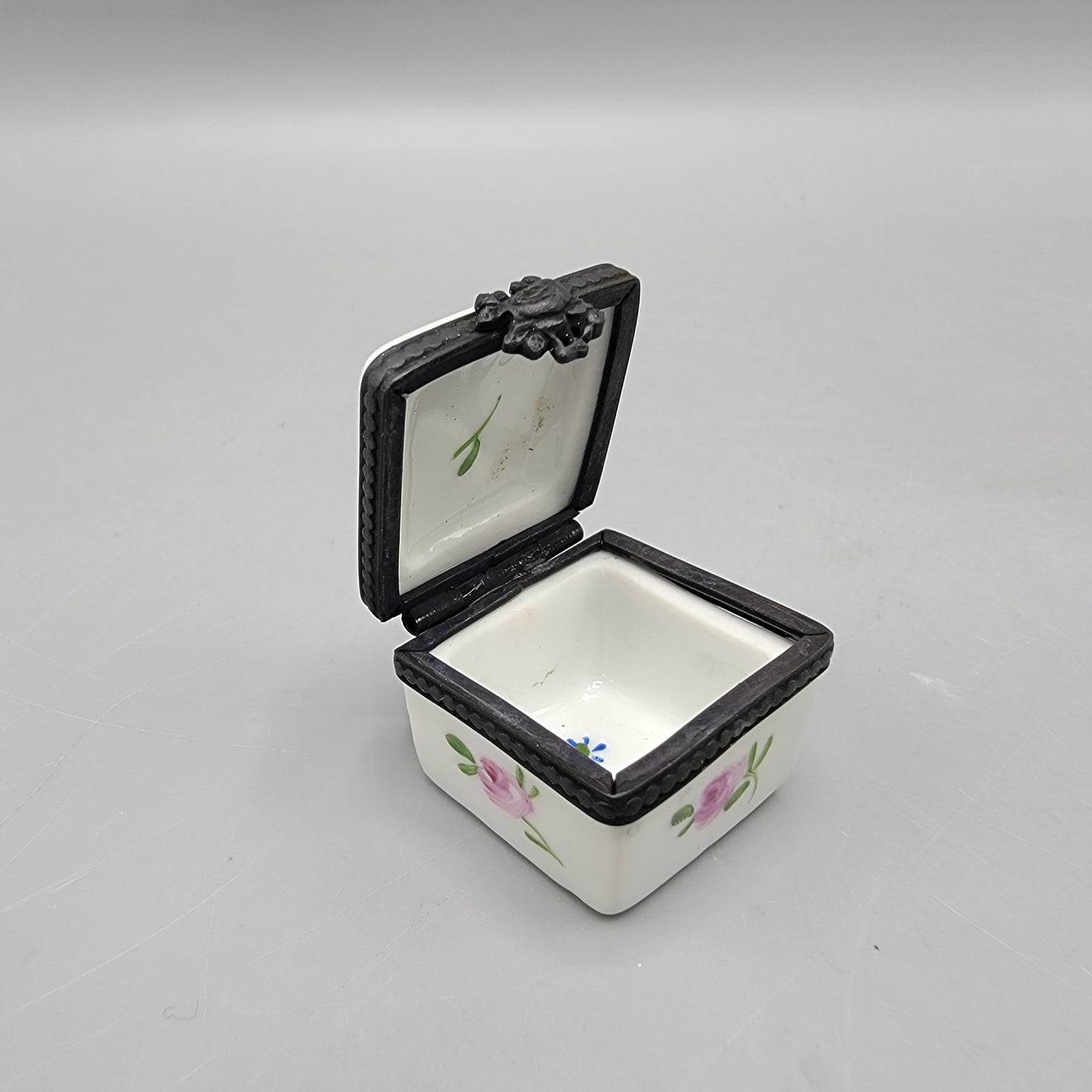 Square Hand Painted Porcelain Box with Flowers