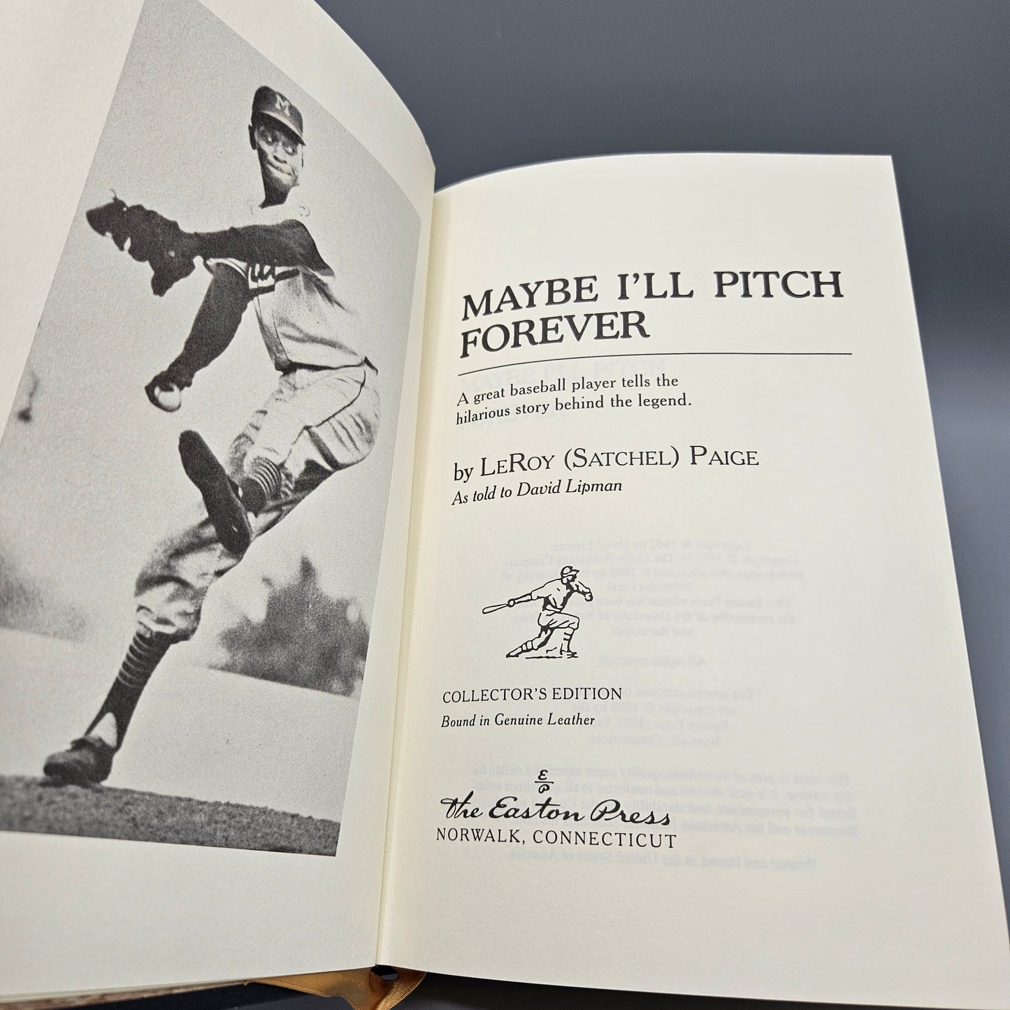 Leatherbound Book - Stachel Paige "Maybe I'll Pitch Forever" Easton Press