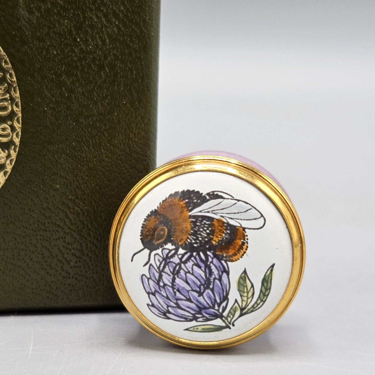 Halcyon Days Enamel Bumble Bee and Clover Flower