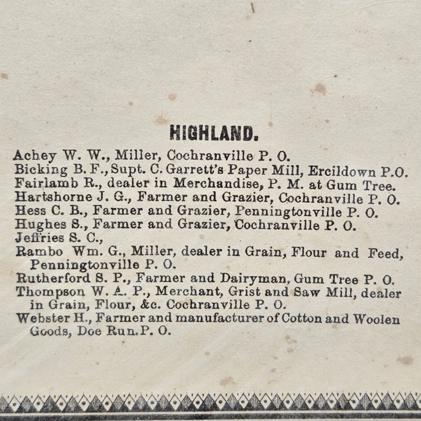 1873 Chester County Pennsylvania Farm Atlas - Highland Township