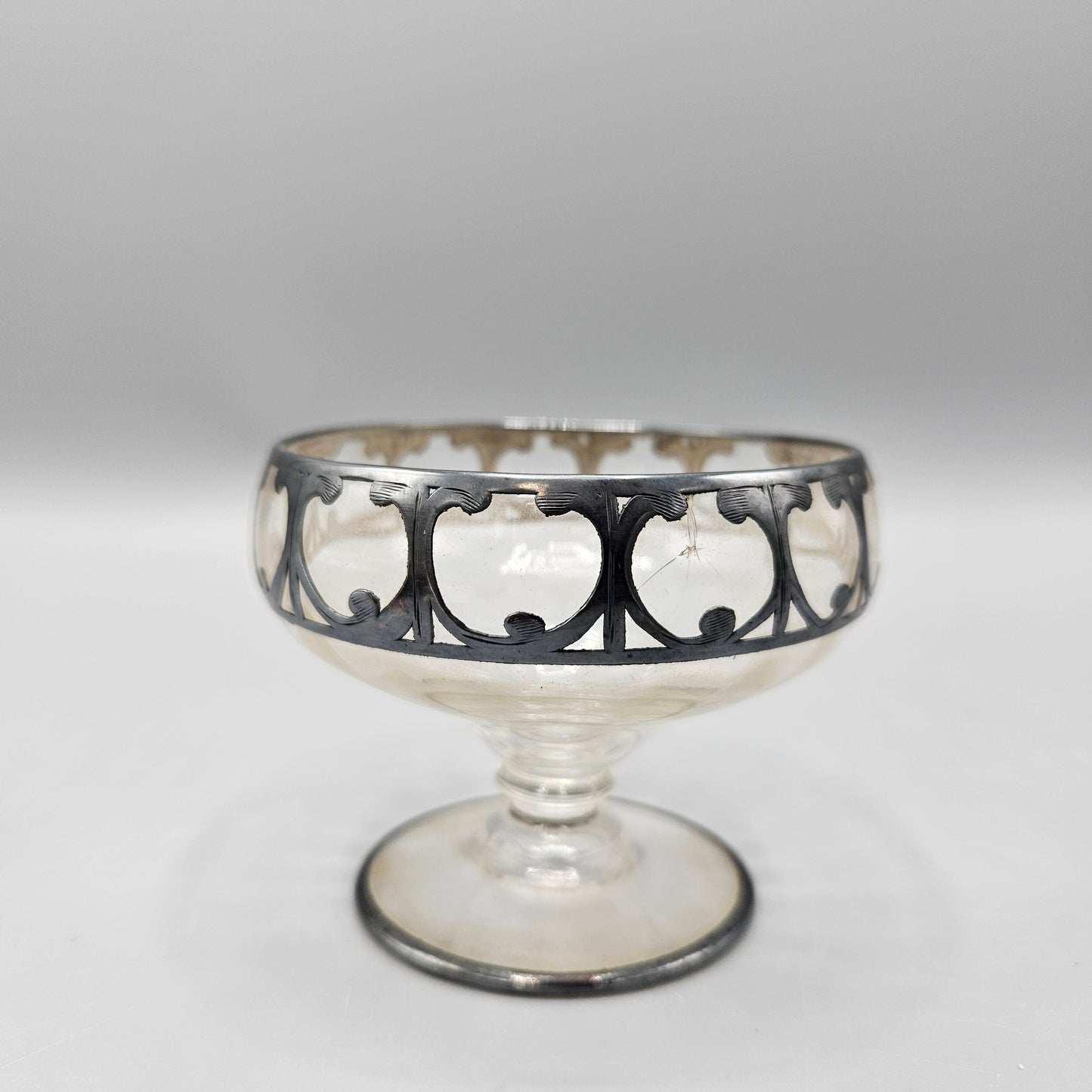 Silver Overlay Crystal Candy Dish