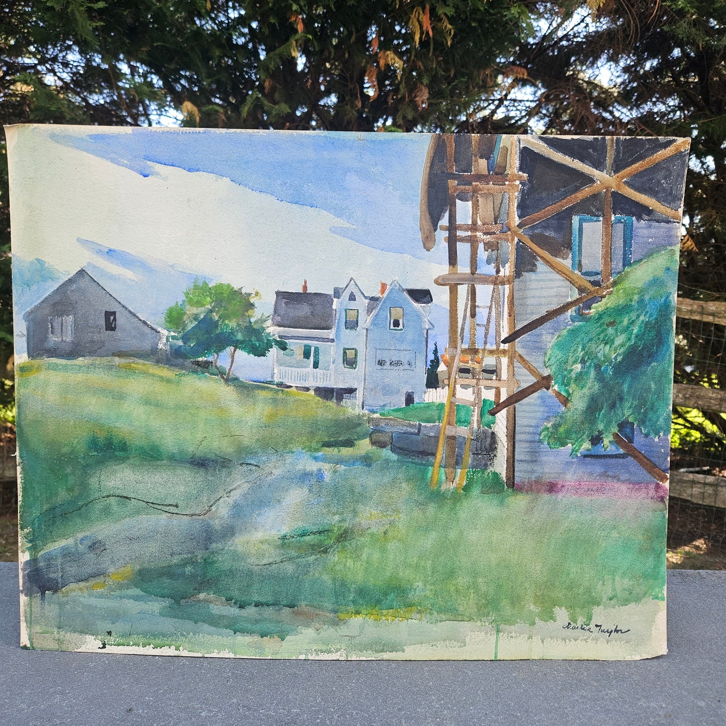 Charles Andrew Taylor (1910-1975) Watercolor House with Scaffolding
