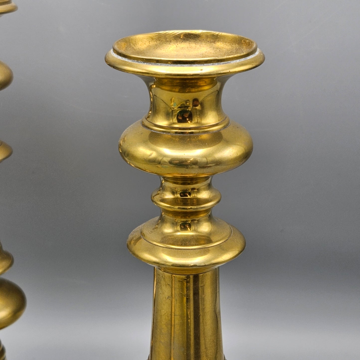 Pair English Victorian Brass Push-Up Candlesticks