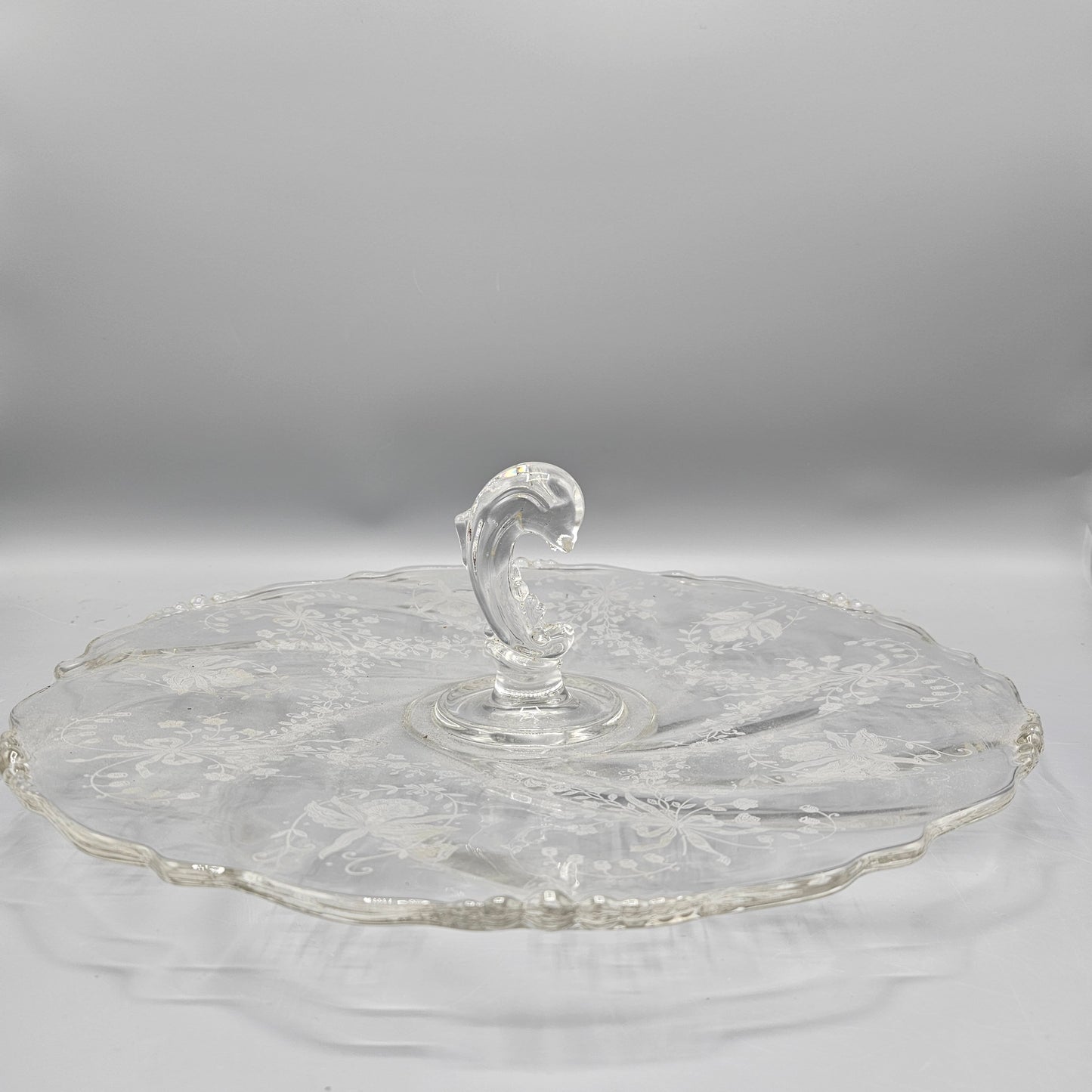Heisey Rose Crystal Center Handle Sandwich Plate