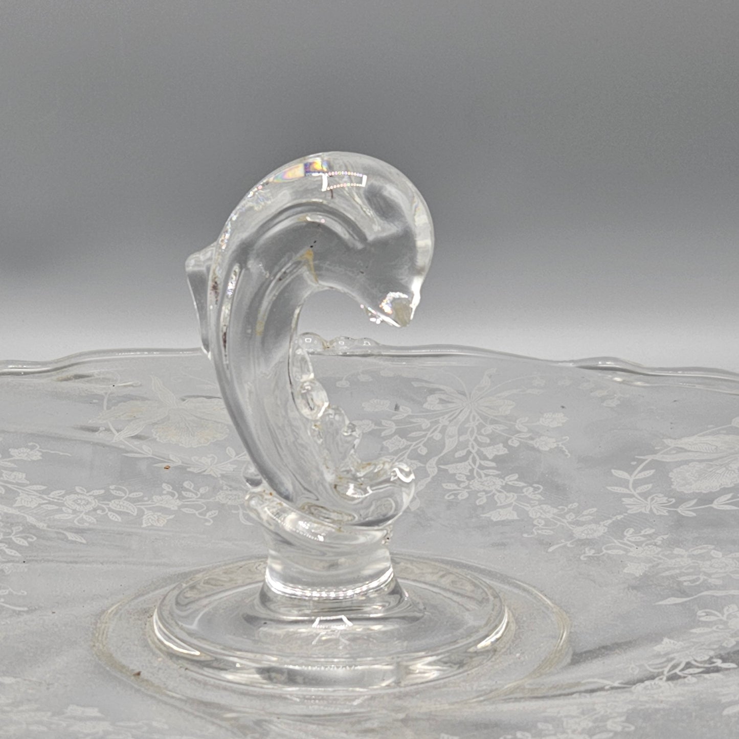 Heisey Rose Crystal Center Handle Sandwich Plate