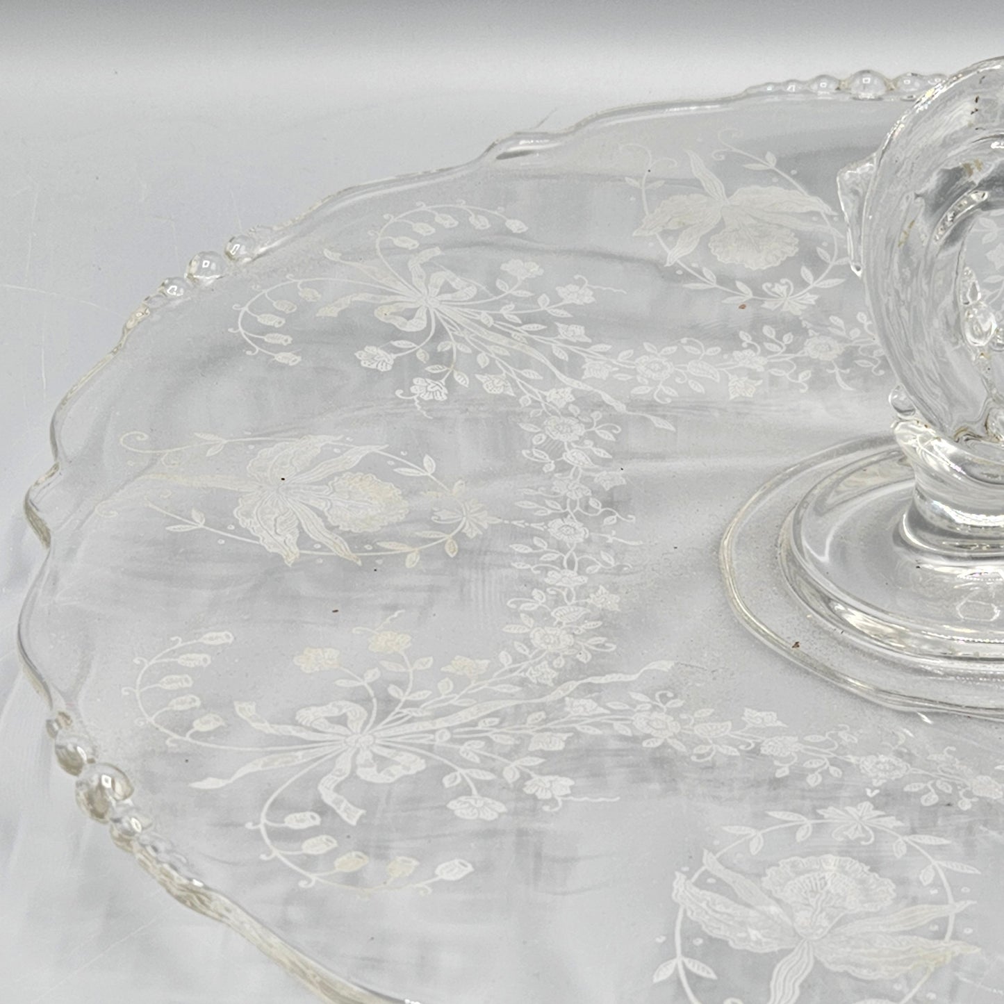 Heisey Rose Crystal Center Handle Sandwich Plate