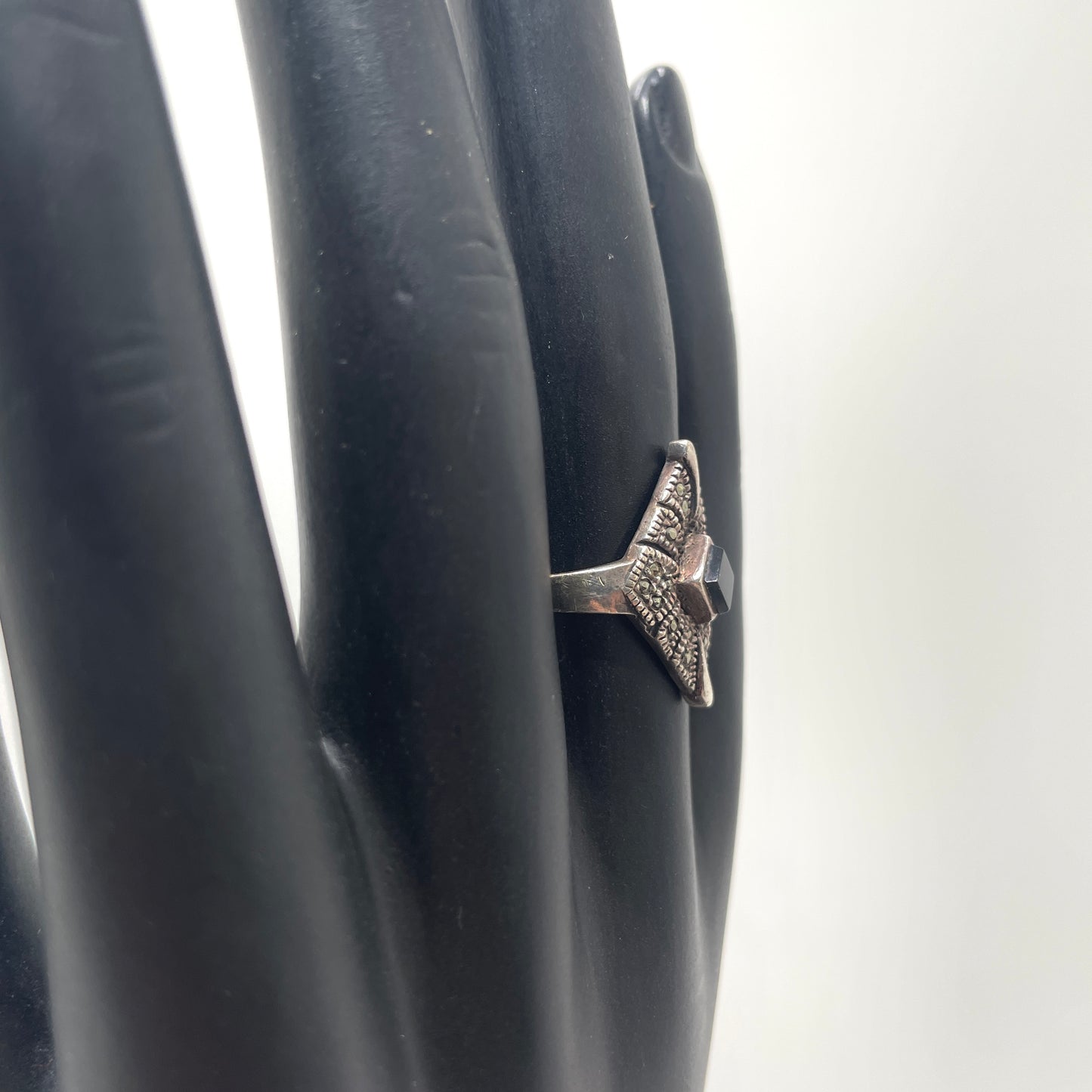 Vintage Sterling Silver & Black Onyx Art Deco Ring - Size 6.5