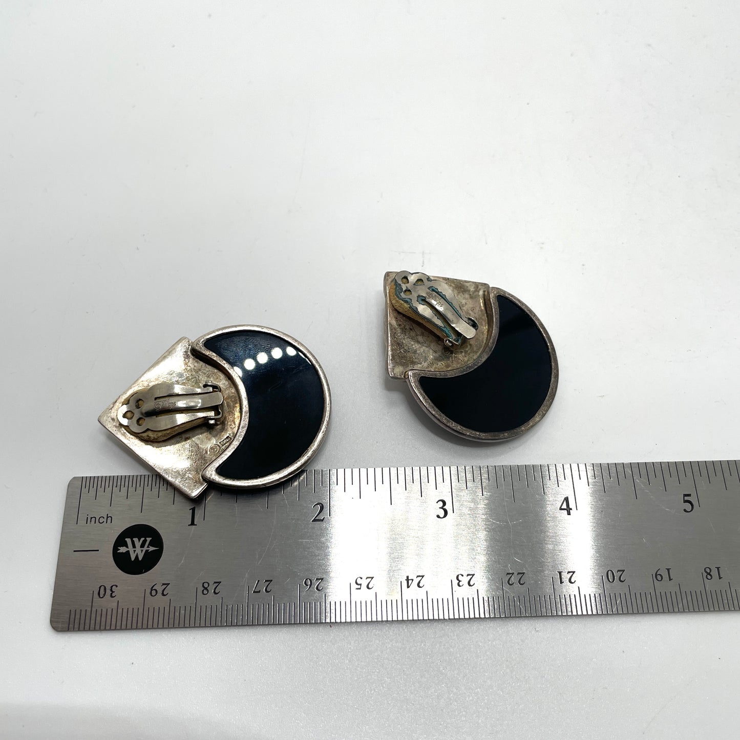 Vintage Art Deco Sterling & Black Onyx Clip Earrings