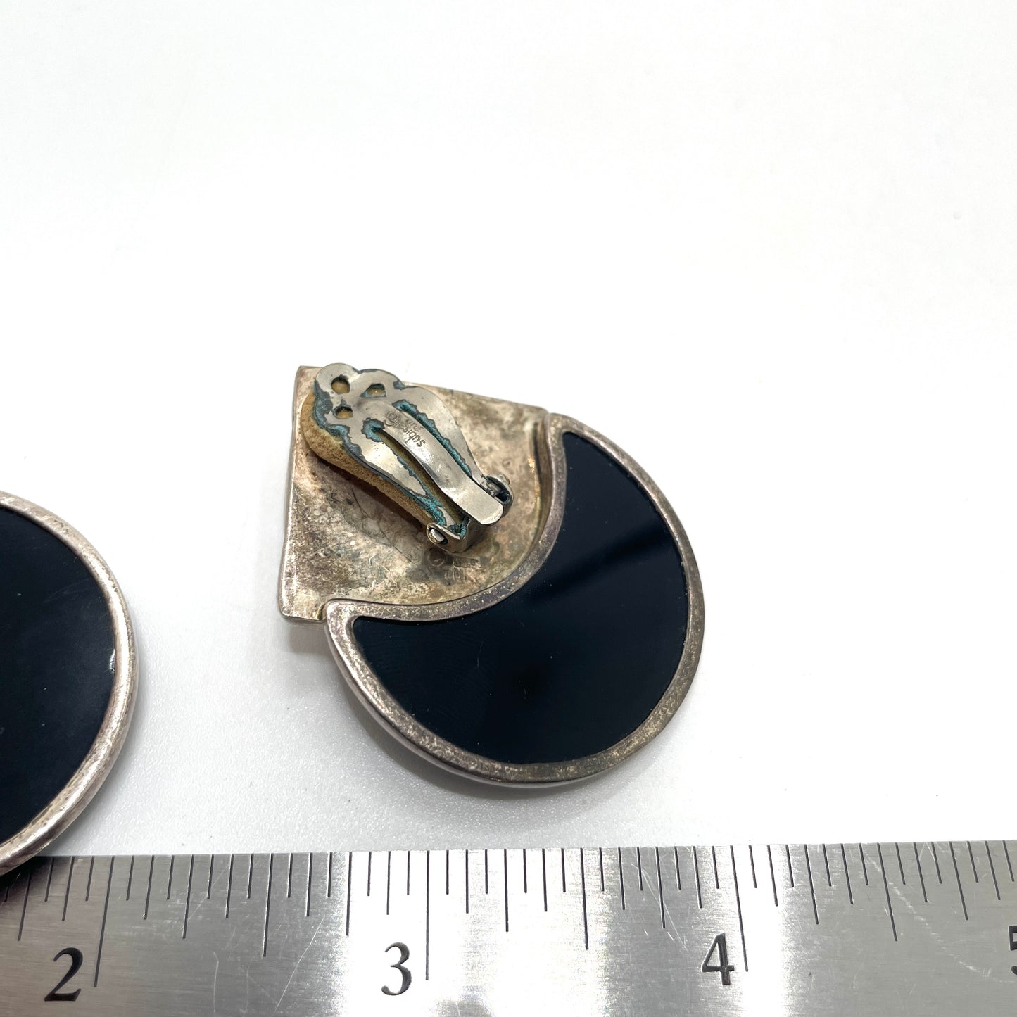Vintage Art Deco Sterling & Black Onyx Clip Earrings