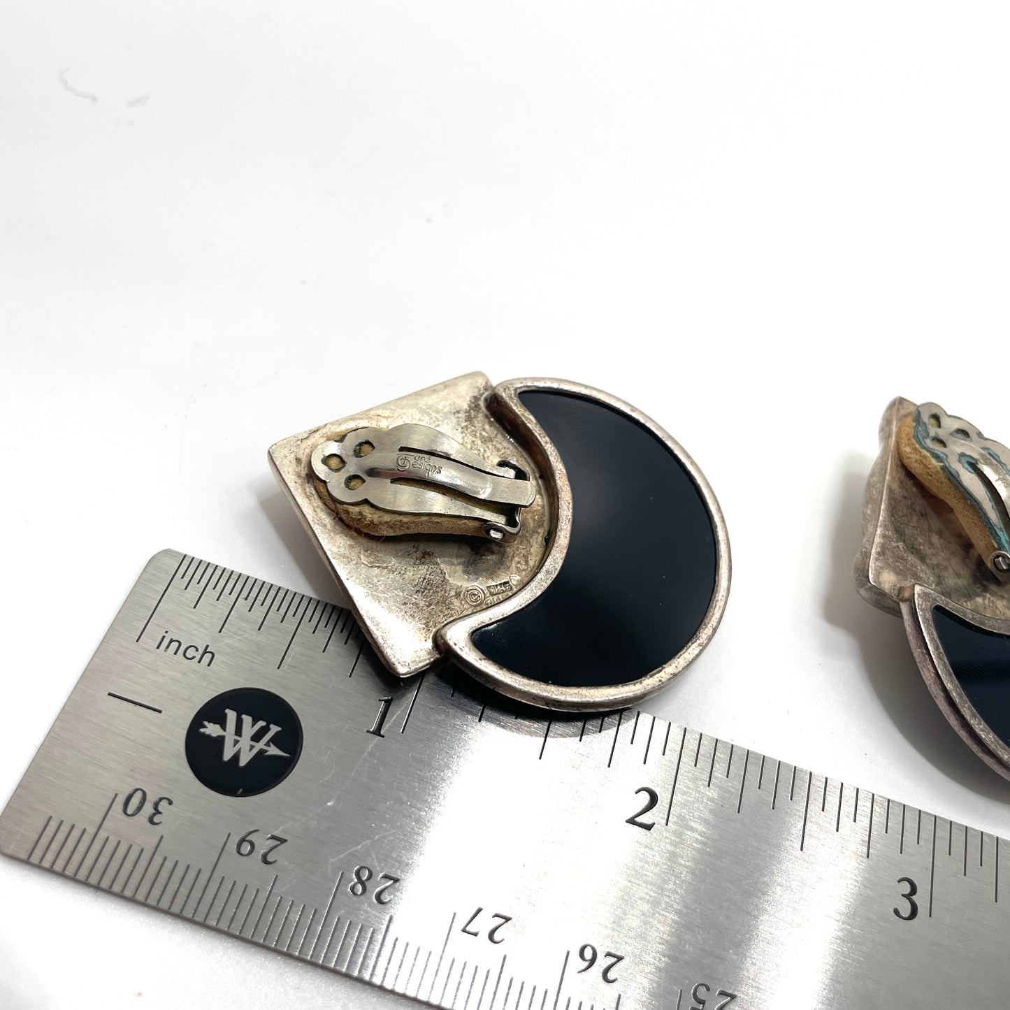Vintage Art Deco Sterling & Black Onyx Clip Earrings