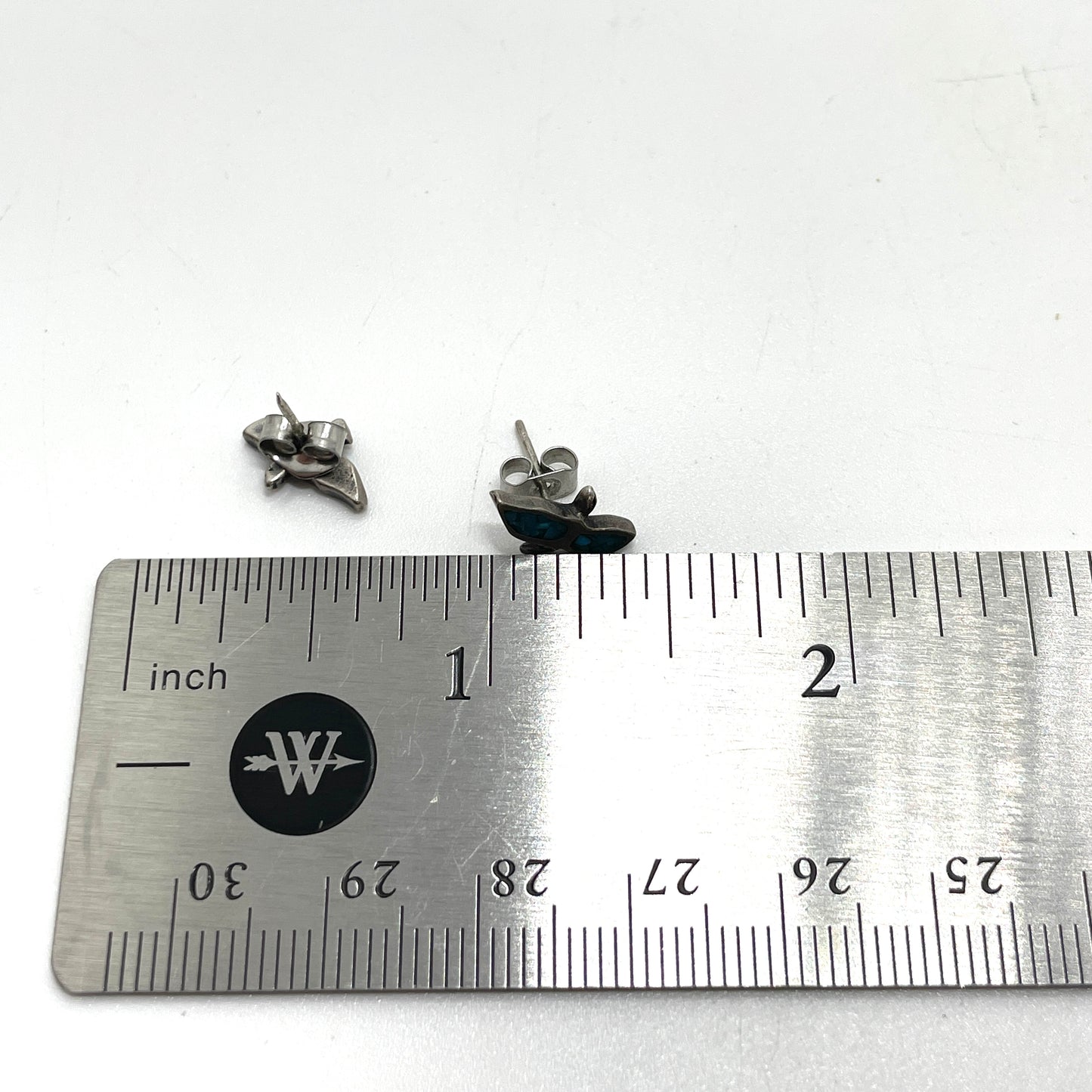 Vintage Sterling Silver & Mosaic Turquoise Small Bird Earrings