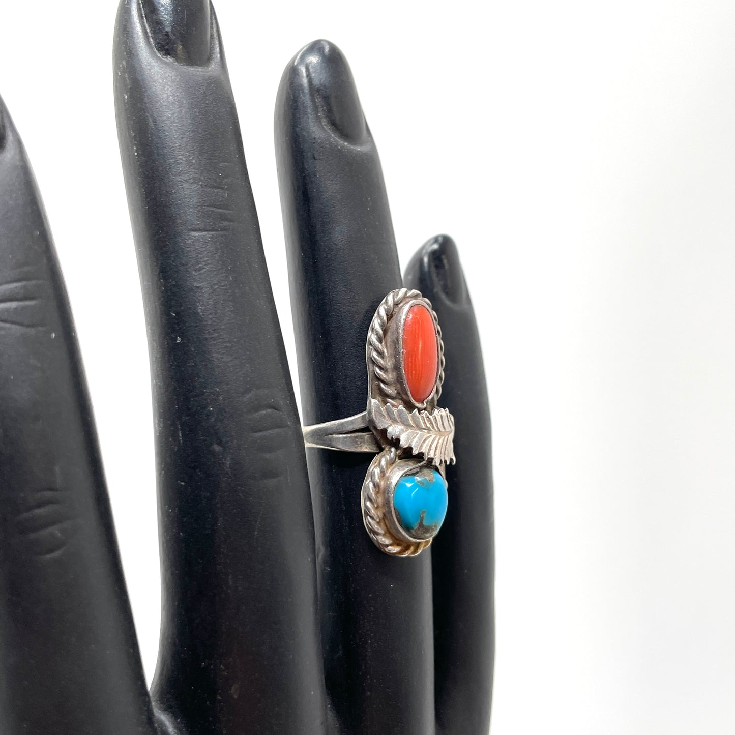 Vintage Turquoise & Red Stone Ring - Size 4.75