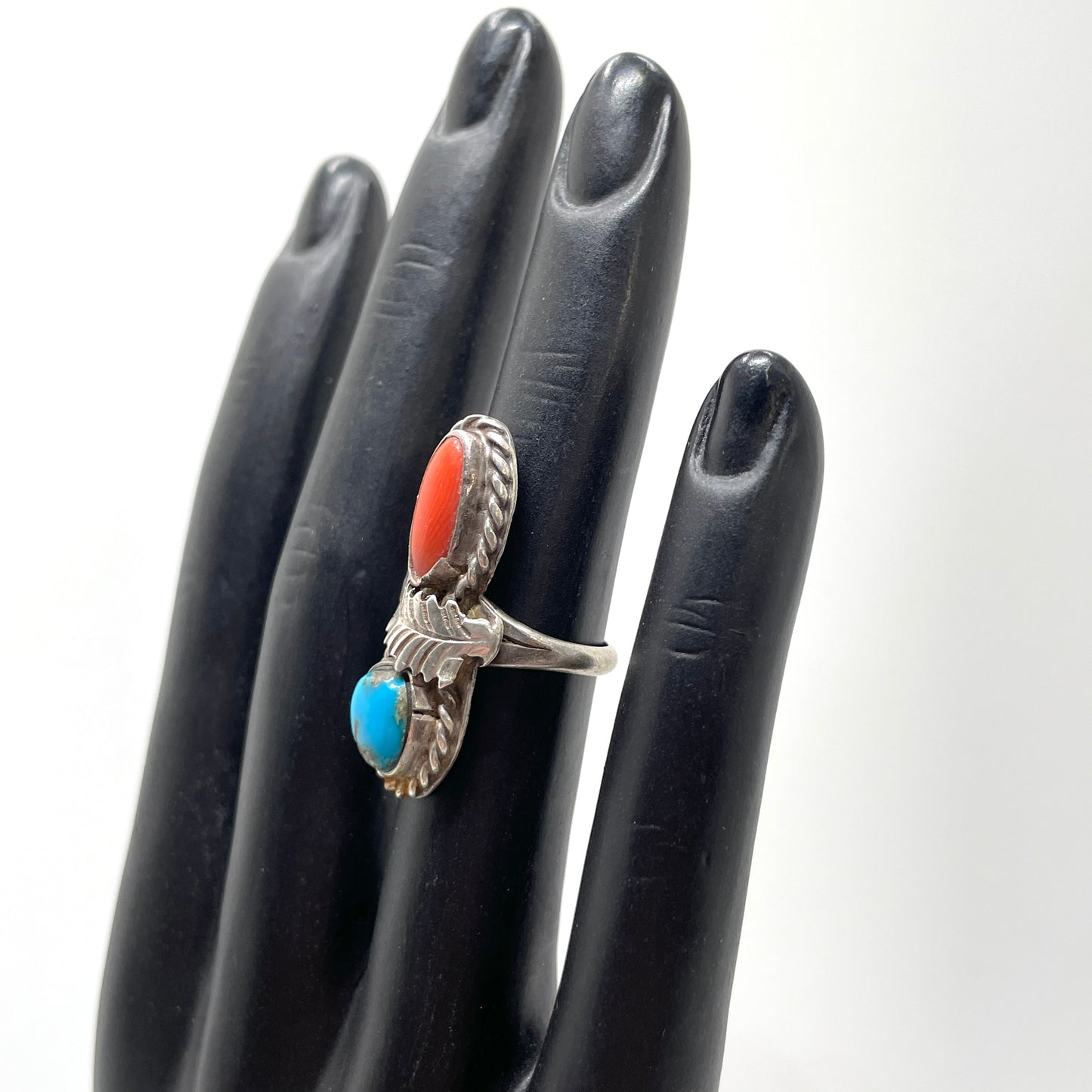 Vintage Turquoise & Red Stone Ring - Size 4.75