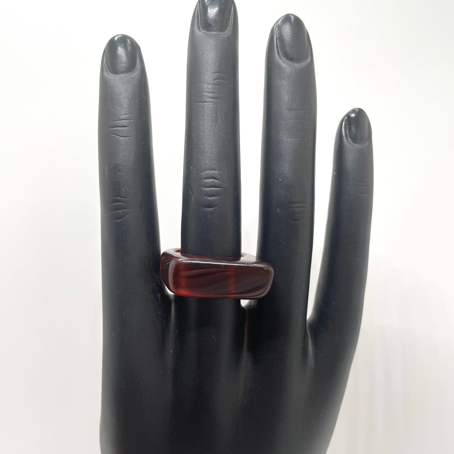 Vintage 1980s Brown Acrylic Ring - Size 8.5