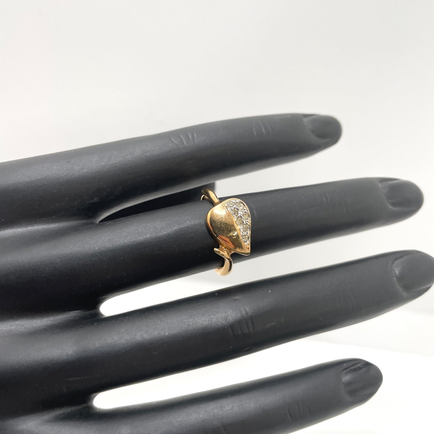 Vintage Goldplate & CZ Leaf Ring - Size 6.5