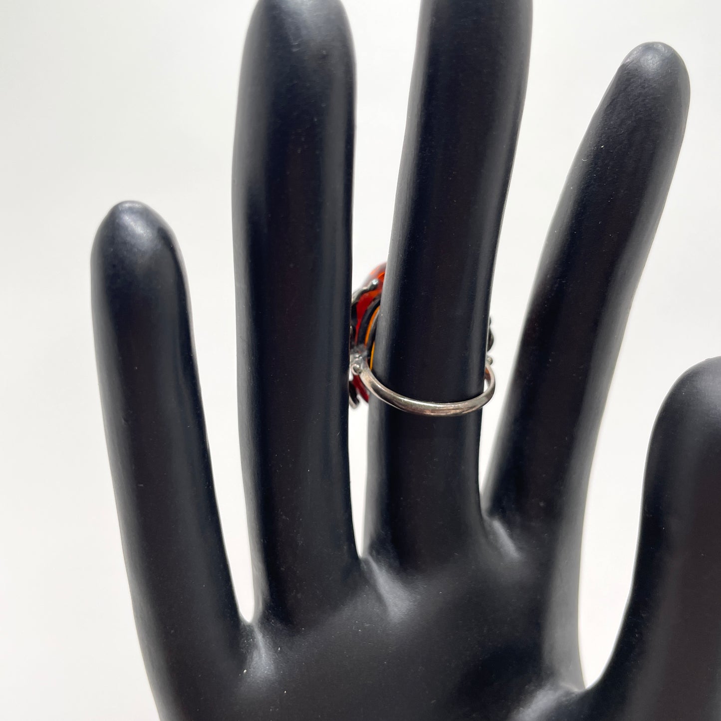 Vintage Sterling Silver & Large Amber Ring - Size 6.5