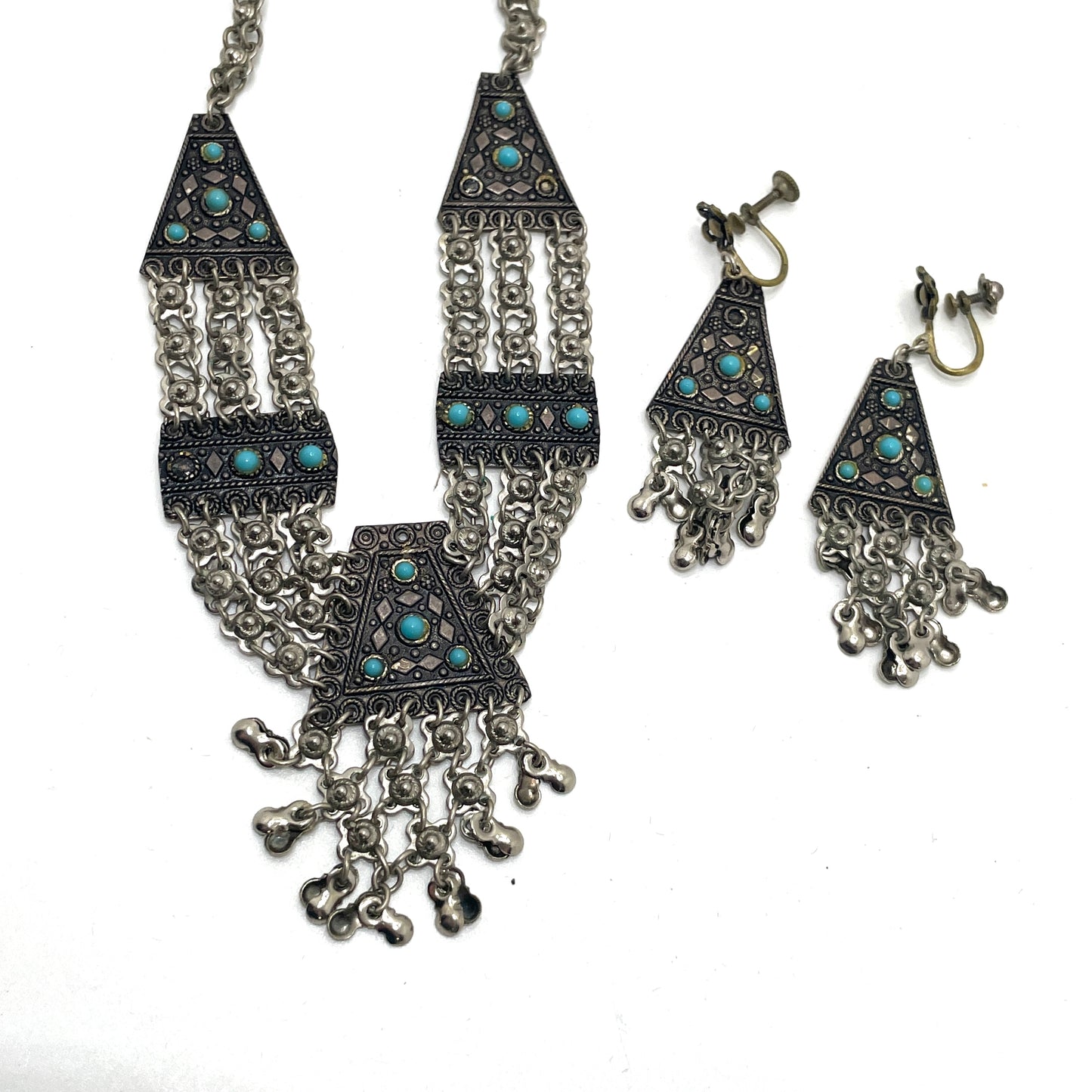 Vintage Israel Sterling Silver Necklace & Earring Set