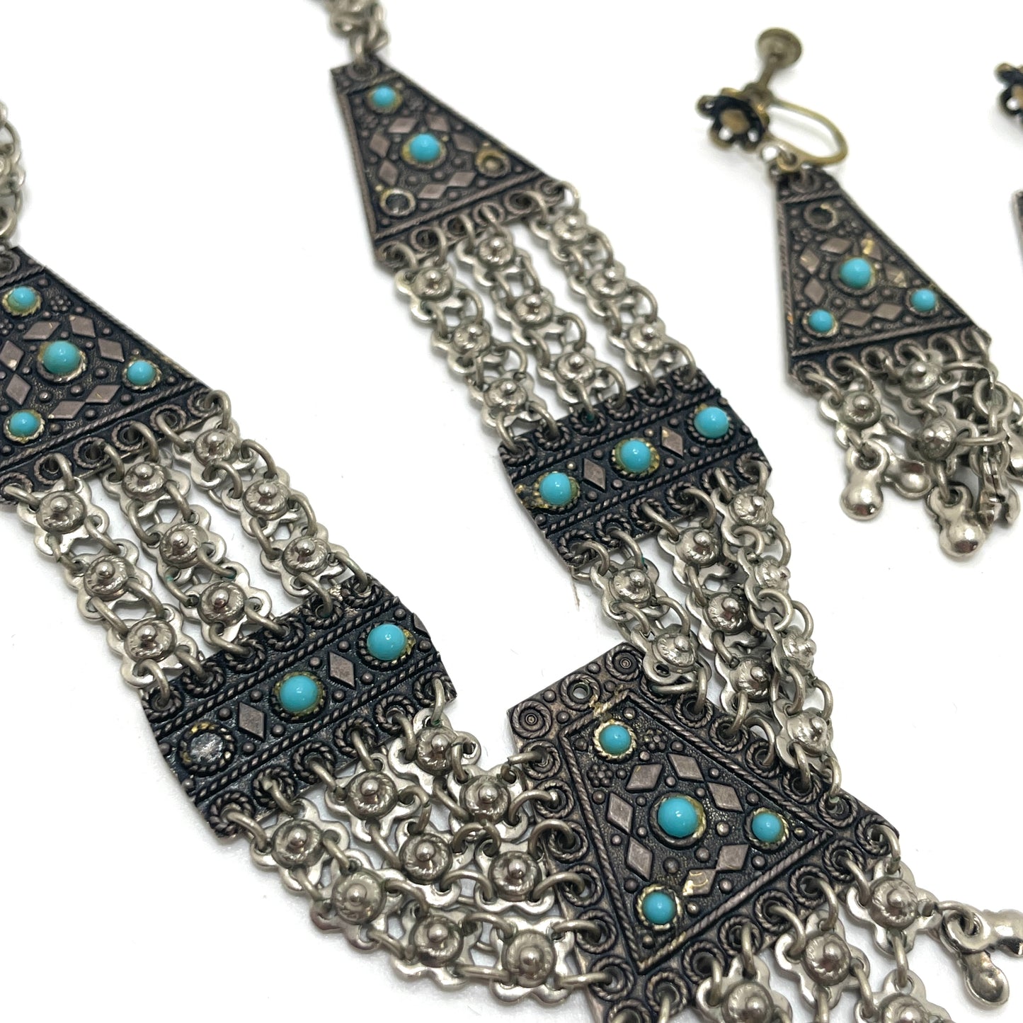 Vintage Israel Sterling Silver Necklace & Earring Set