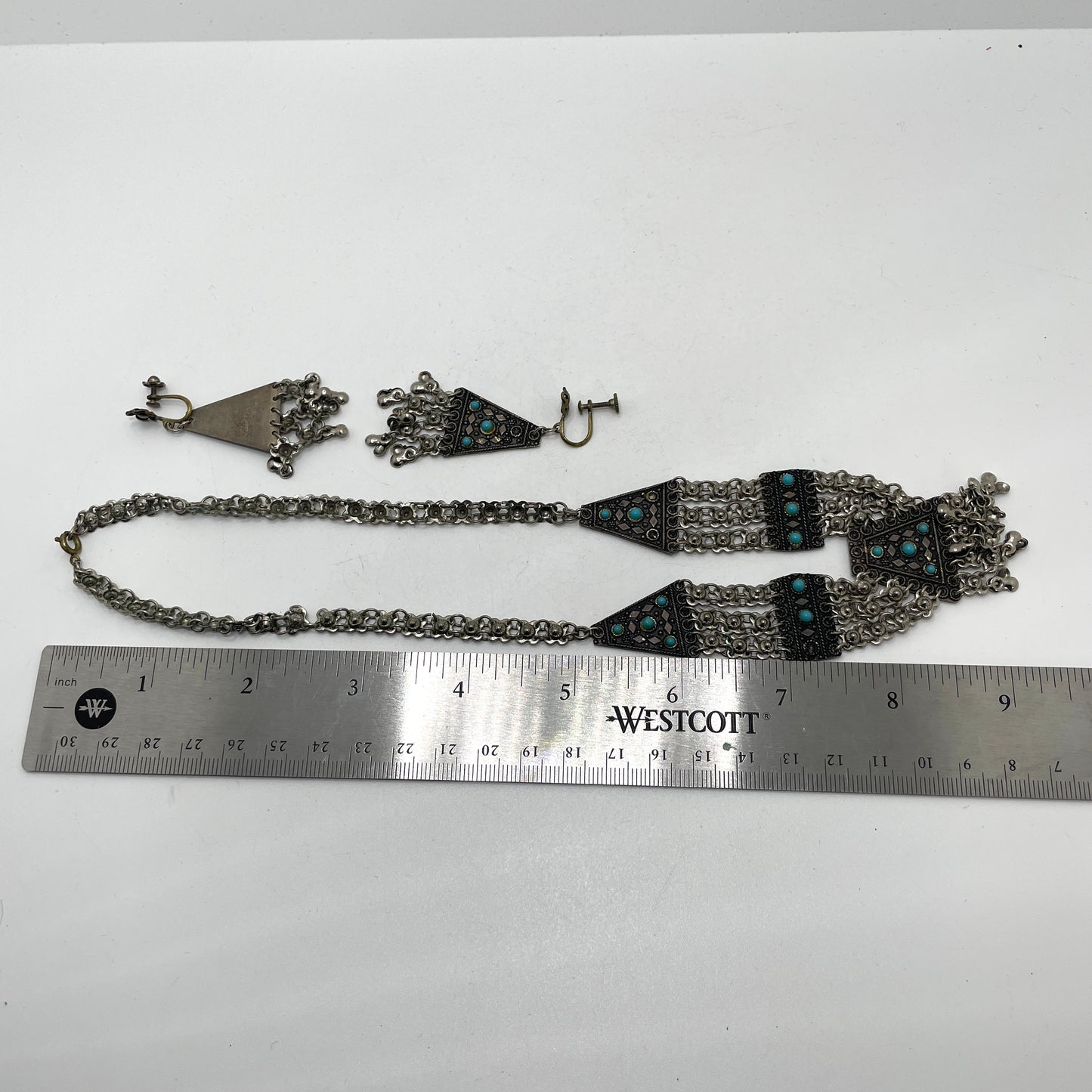 Vintage Israel Sterling Silver Necklace & Earring Set