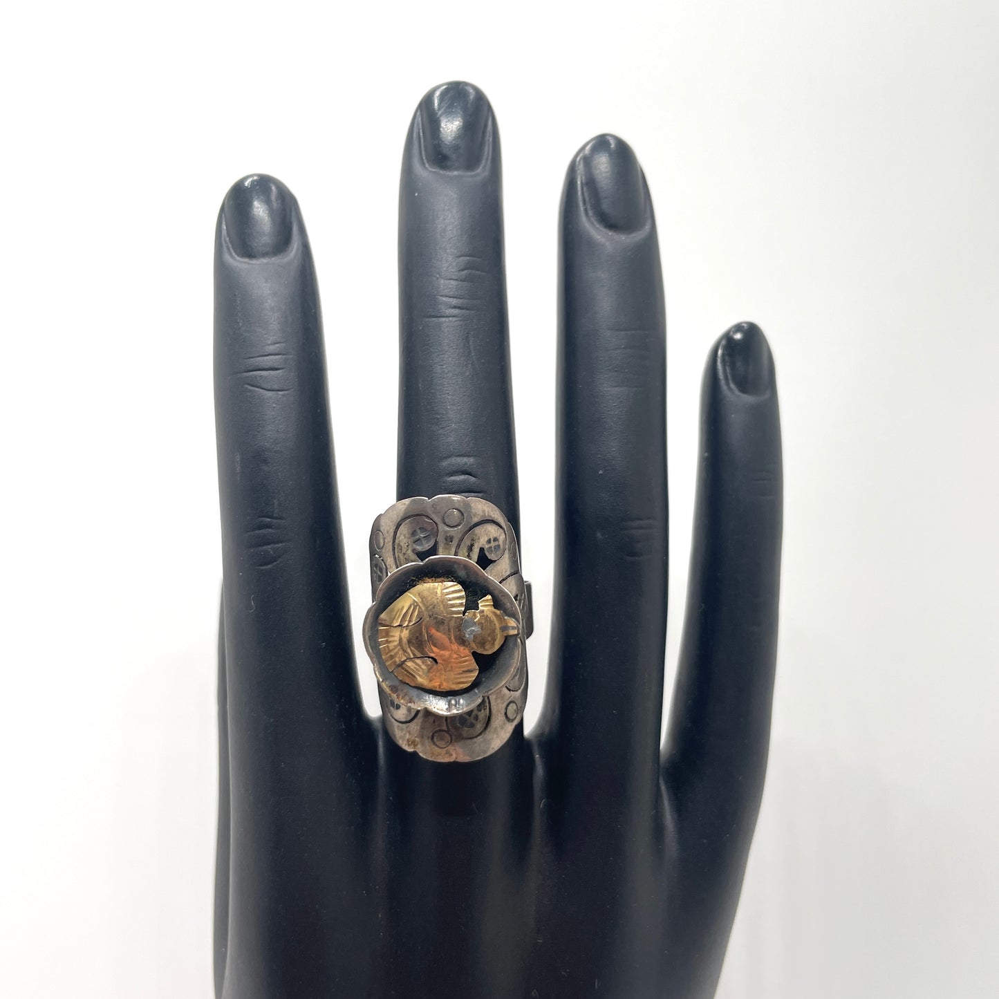 Vintage Peruvian 18K & Sterling Ring - Adjustable Size