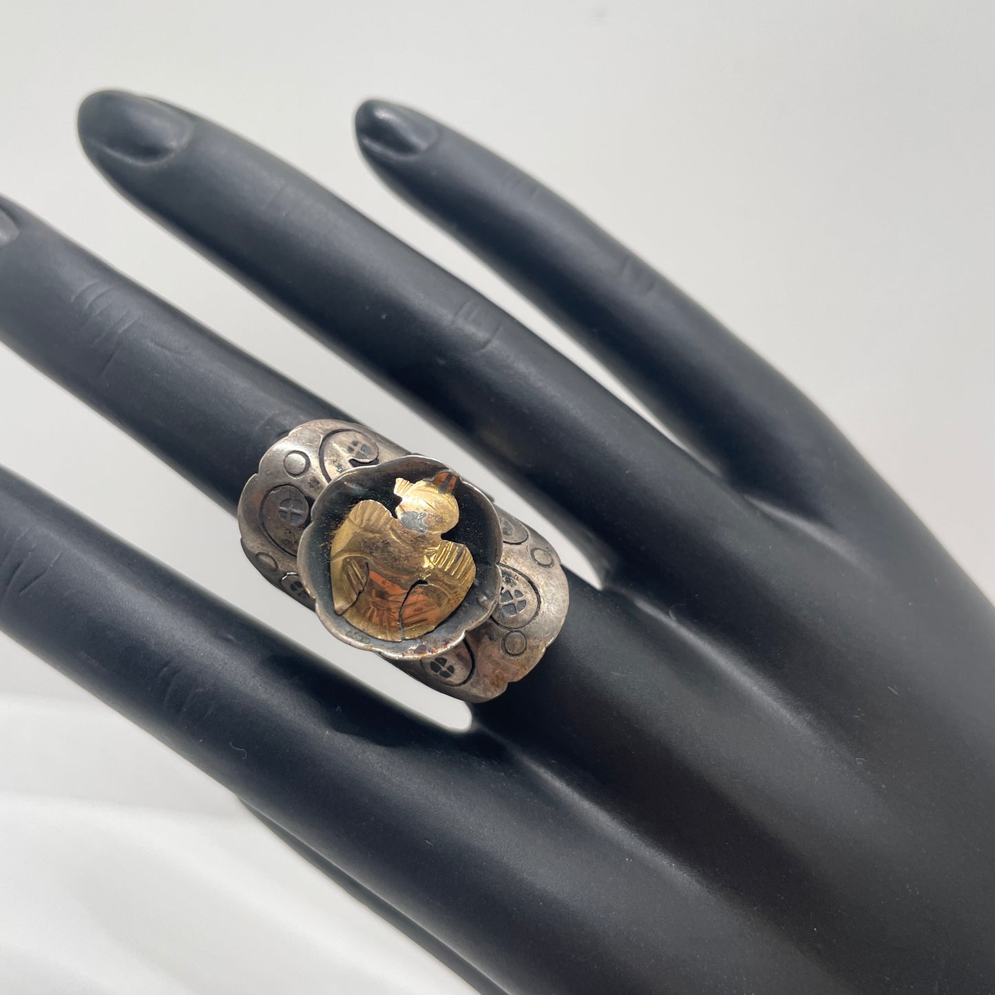 Vintage Peruvian 18K & Sterling Ring - Adjustable Size