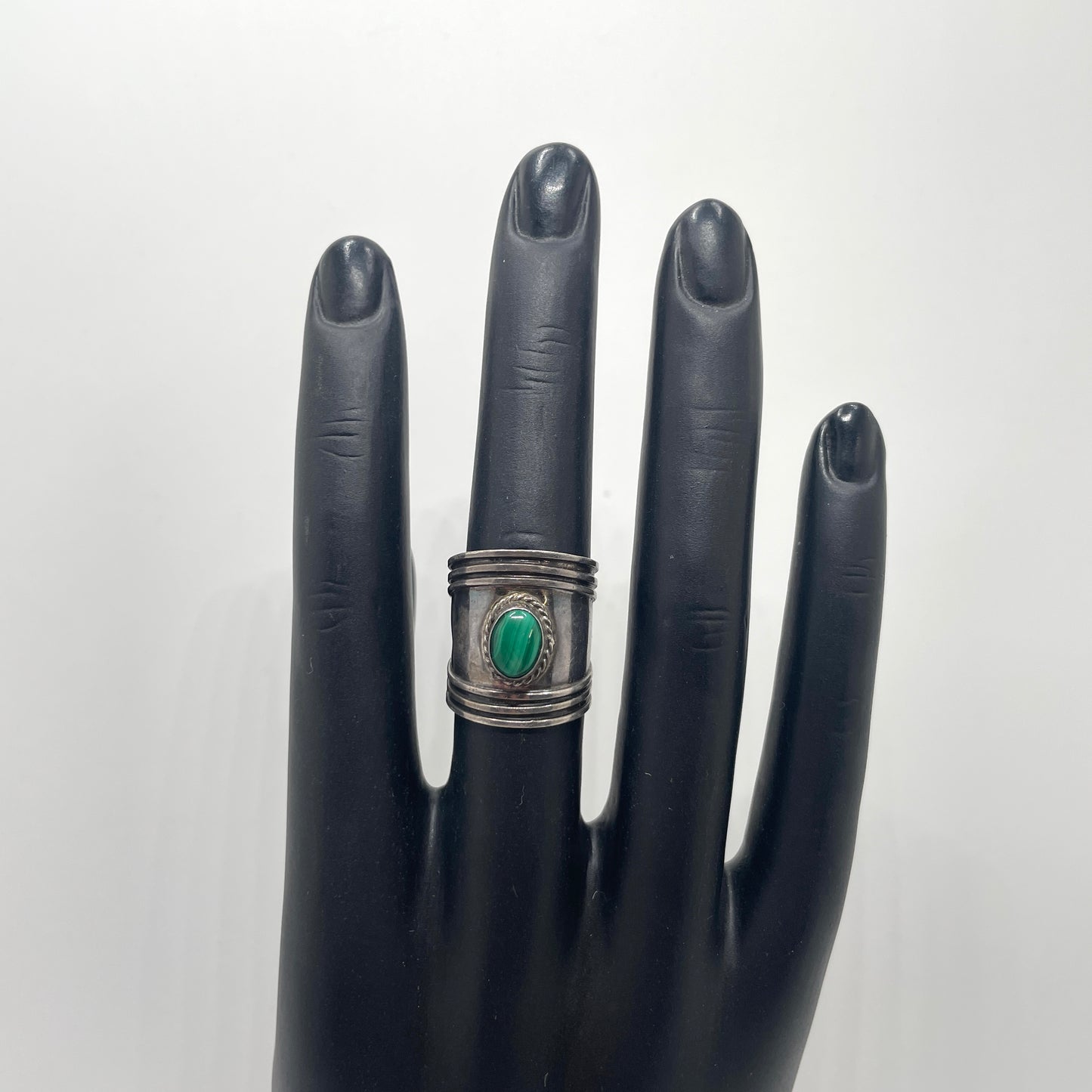 Vintage Sterling Silver & Malachite Ring - Size 6