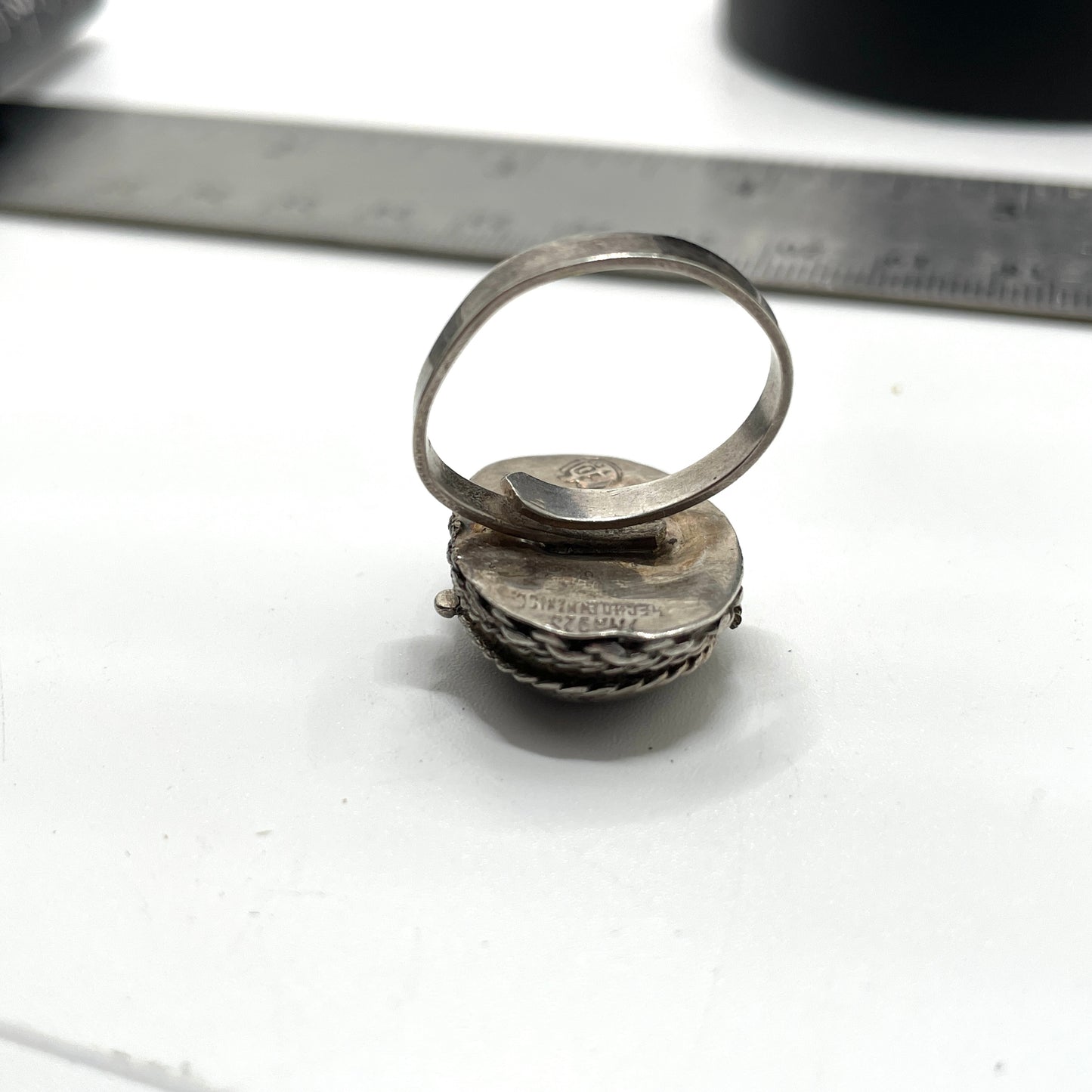 Vintage Sterling Silver Abalone Locket Ring - Adjustable Size