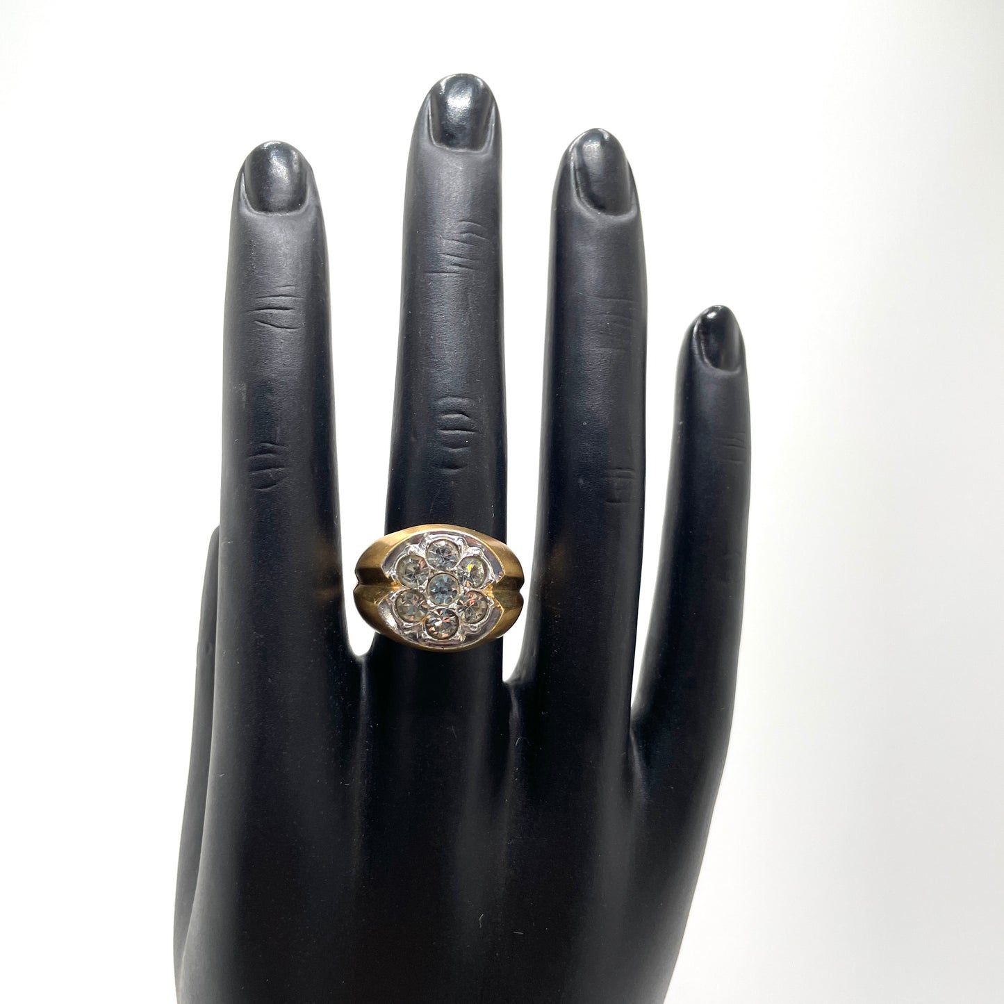 Vintage 14K Gold Plate Ring with Crystals - Size 8