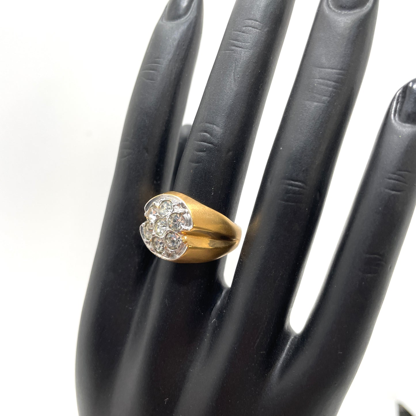 Vintage 14K Gold Plate Ring with Crystals - Size 8