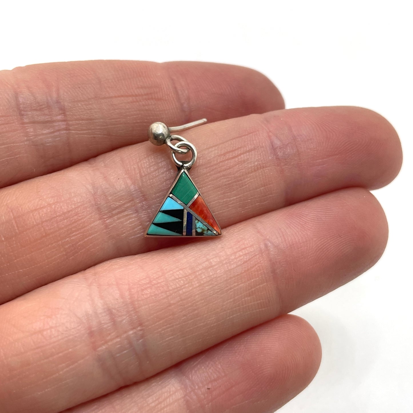 Sterling Silver Inlaid Stone Triangle Earrings