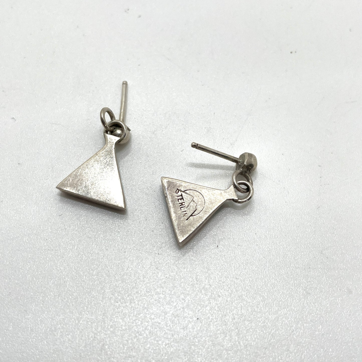 Sterling Silver Inlaid Stone Triangle Earrings