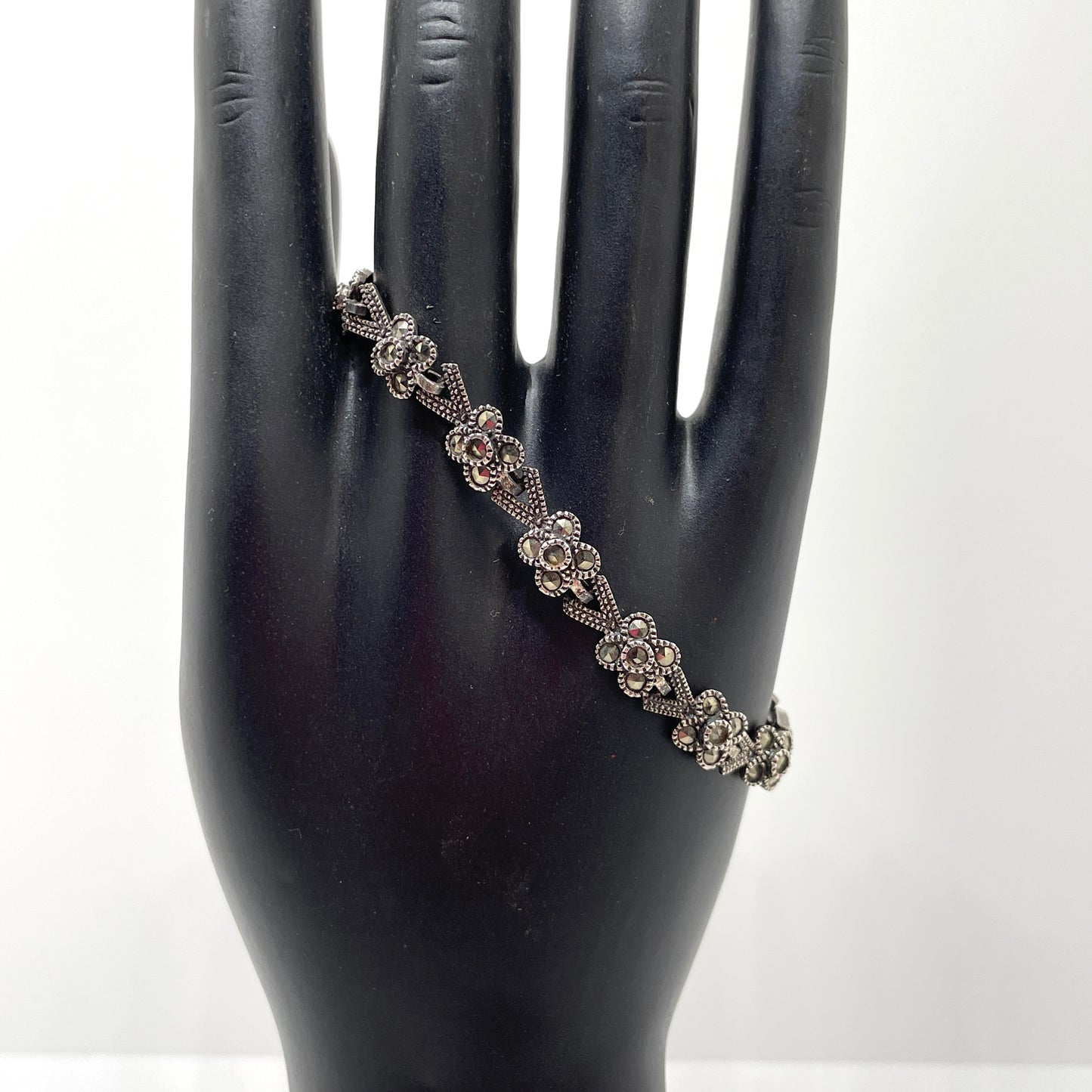 Vintage Sterling Silver & Marcasite Flower Bracelet