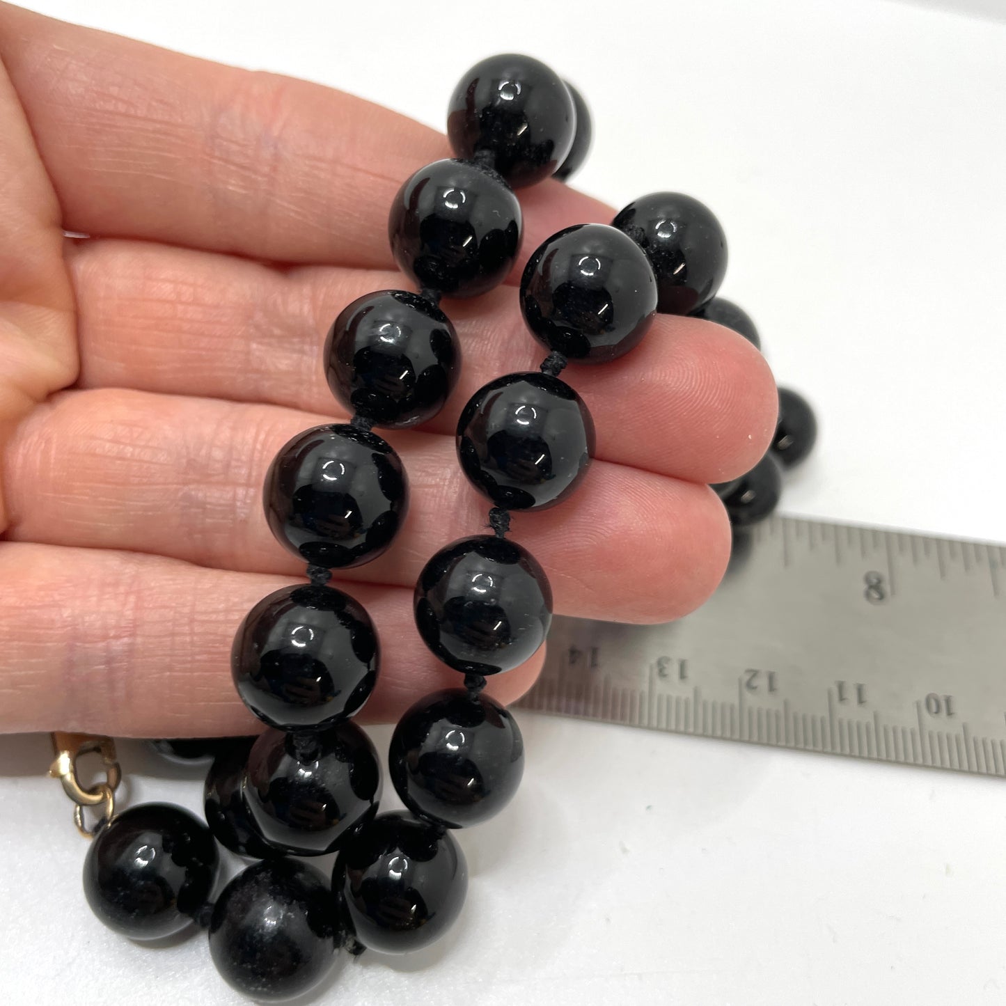 Vintage Black Beaded Necklace with Sterling Clasp