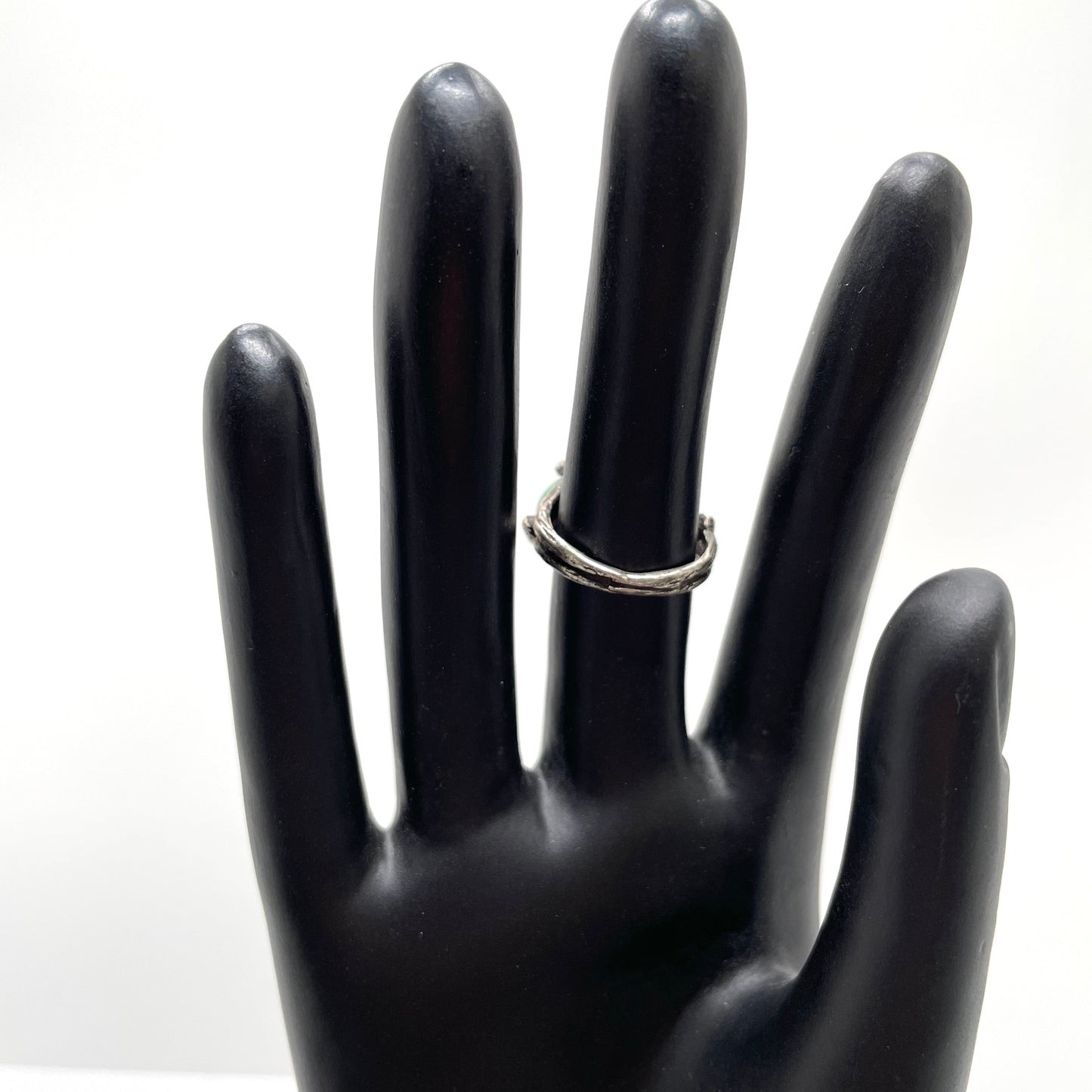 Brutalist Silver & Green Stone Ring - Size 7.25