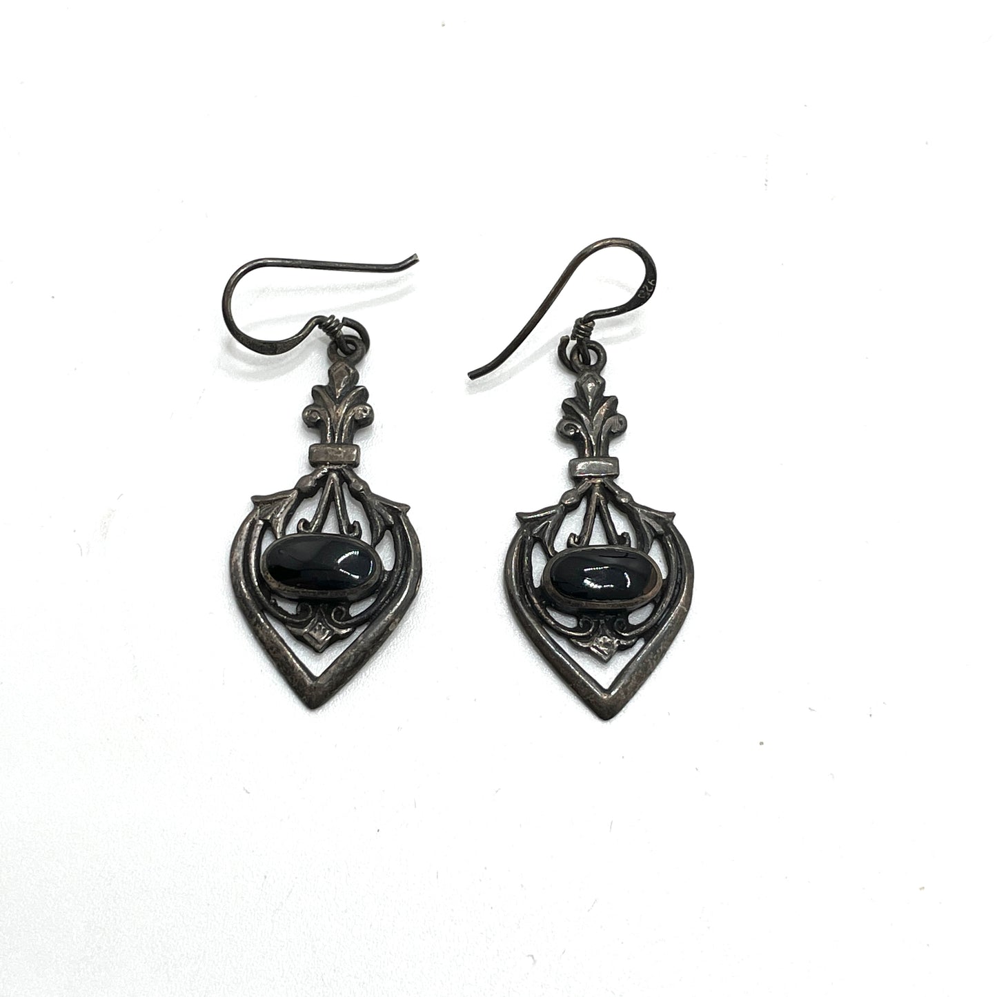Vintage Sterling Silver & Black Onyx Dangle Earrings