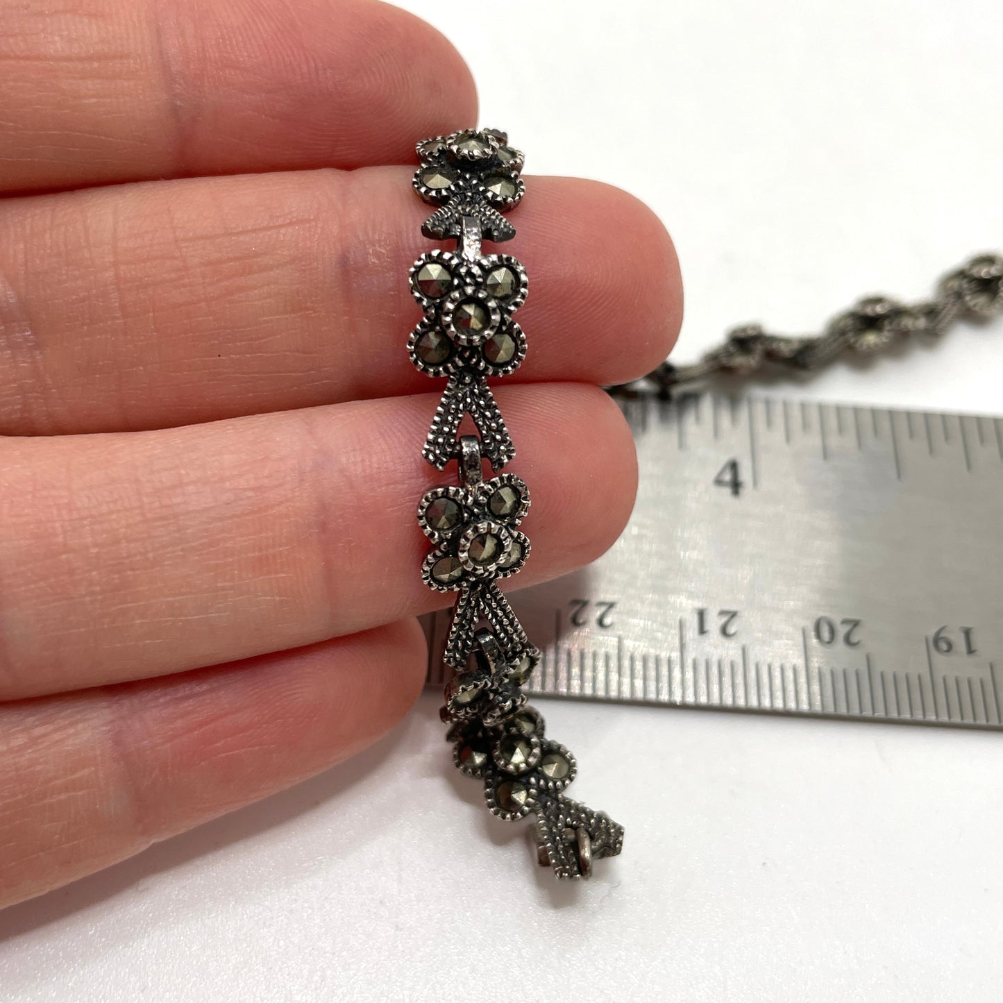 Vintage Sterling Silver & Marcasite Flower Bracelet