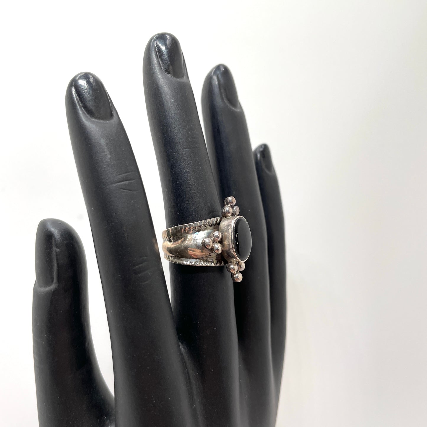 Vintage Thailand Sterling Silver Black Onyx Ring - Size 7