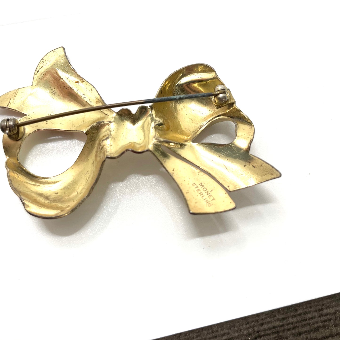 Vintage Sterling Silver Ribbon Bow Pin by Monet