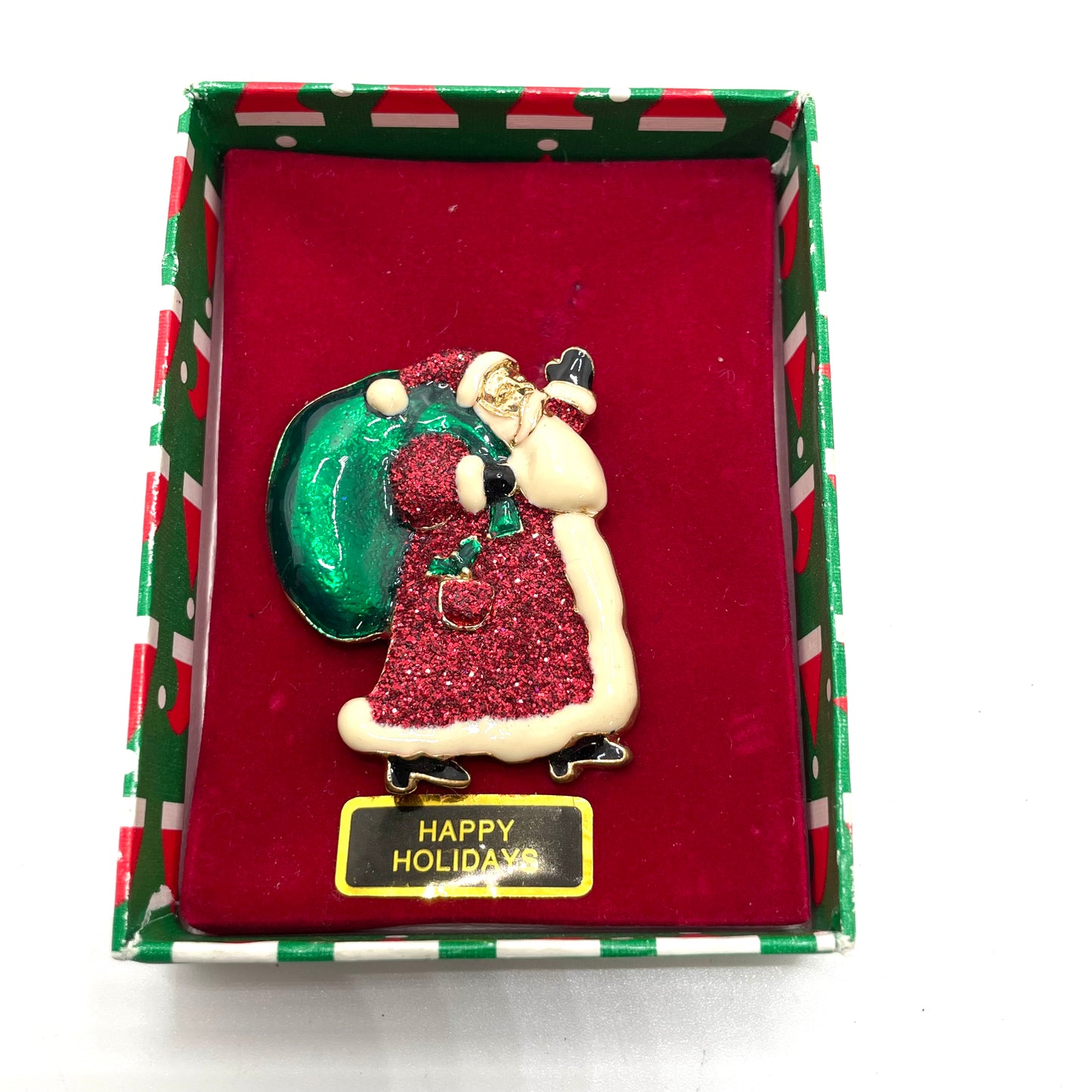 Vintage Santa Enamel Pin in Box