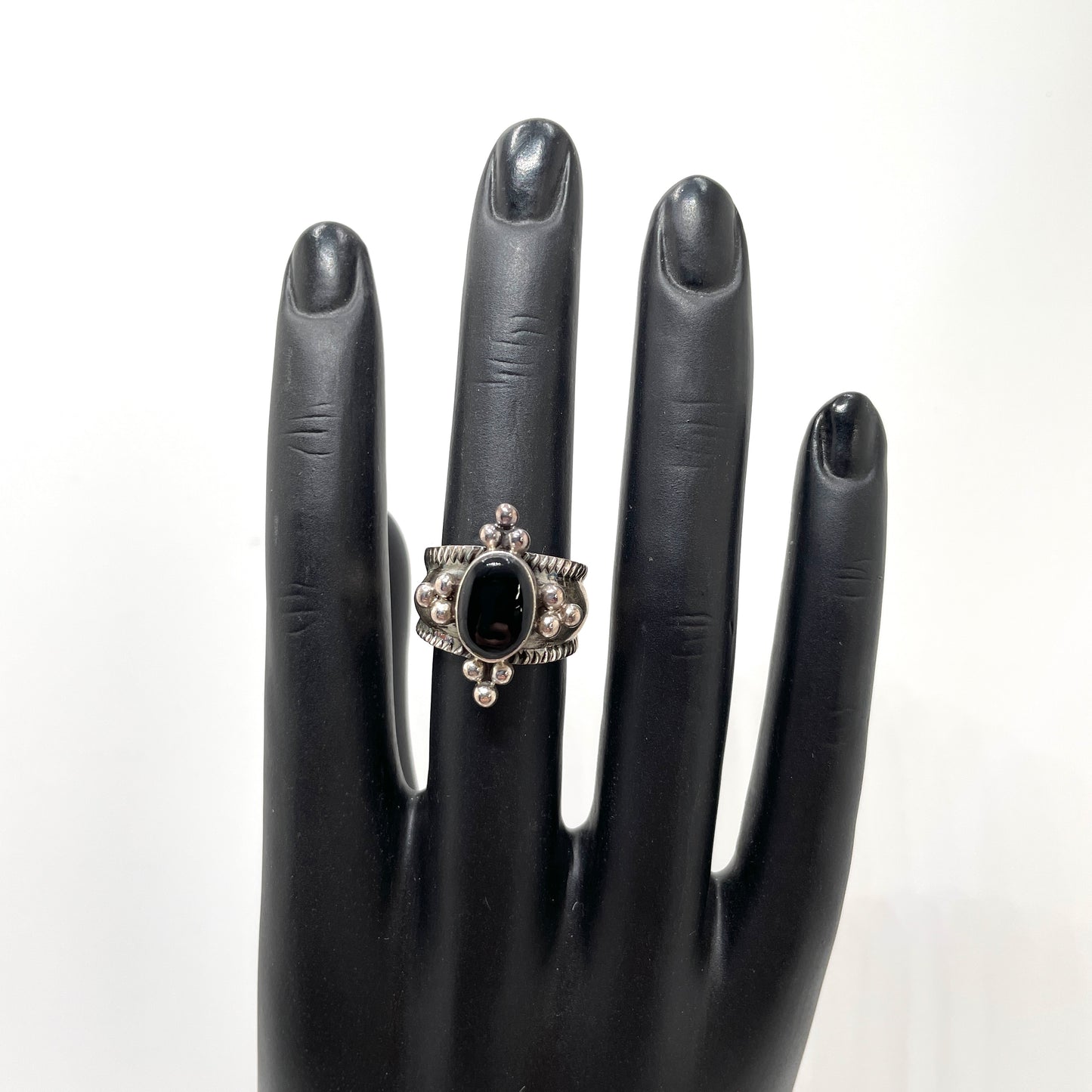 Vintage Thailand Sterling Silver Black Onyx Ring - Size 7