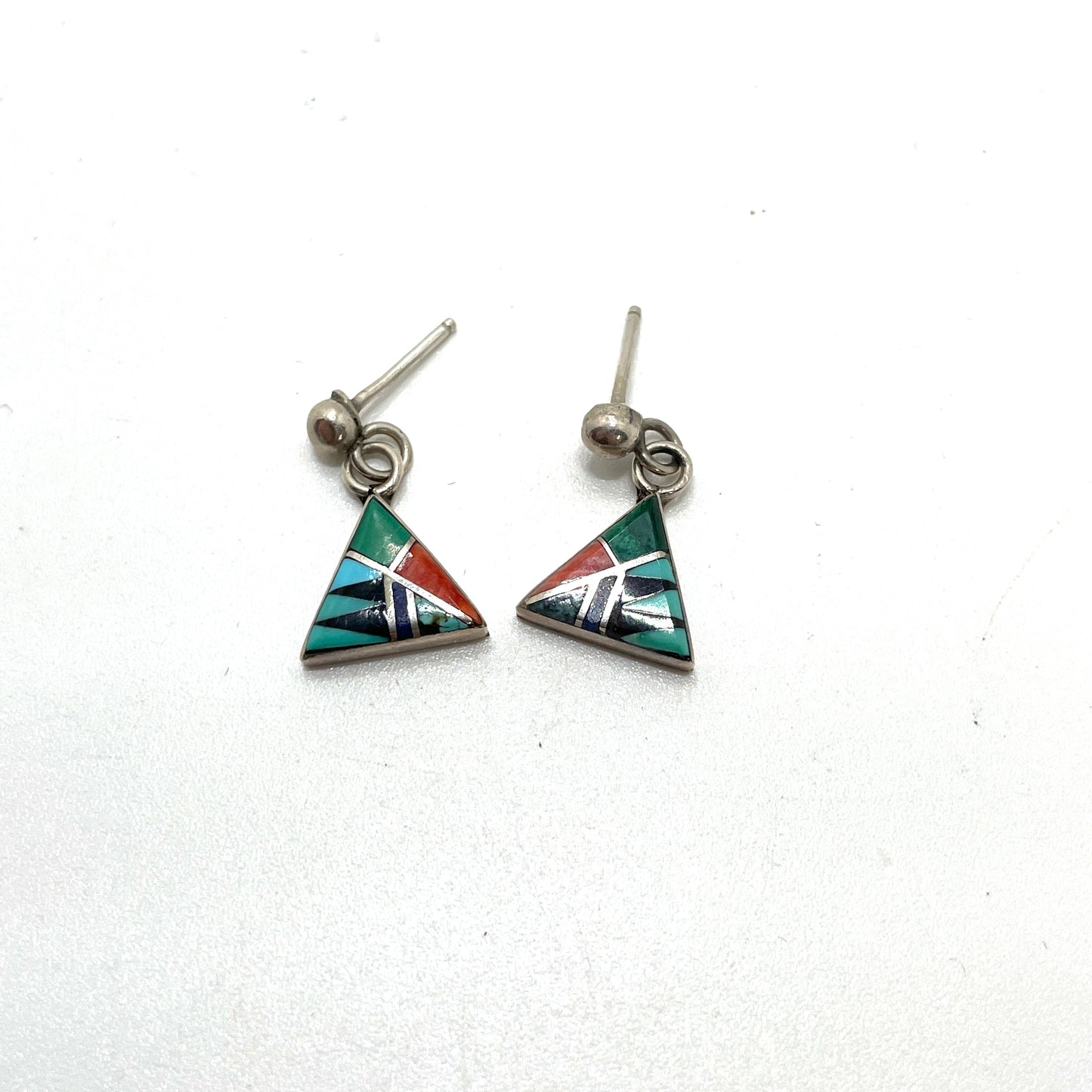 Sterling Silver Inlaid Stone Triangle Earrings