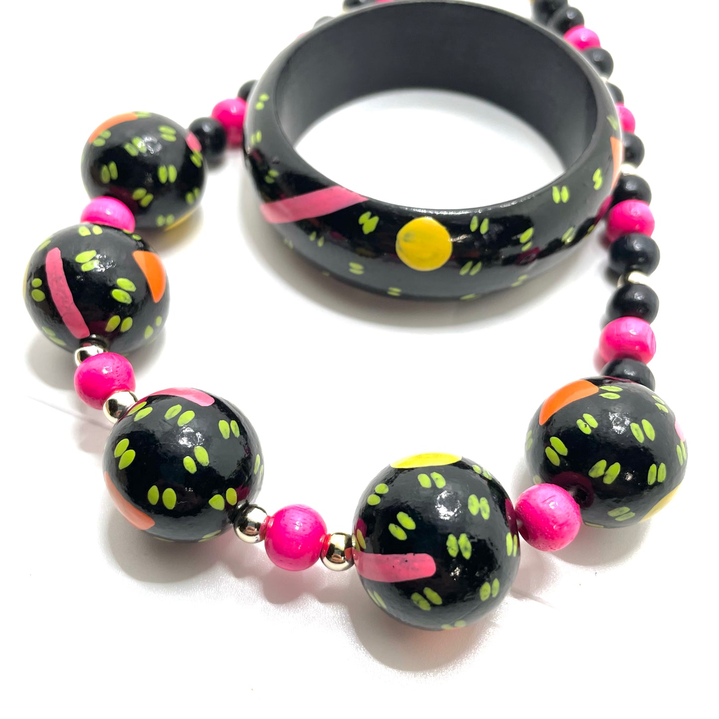 Vintage 1980s Neon Bangle Bracelet & Necklace