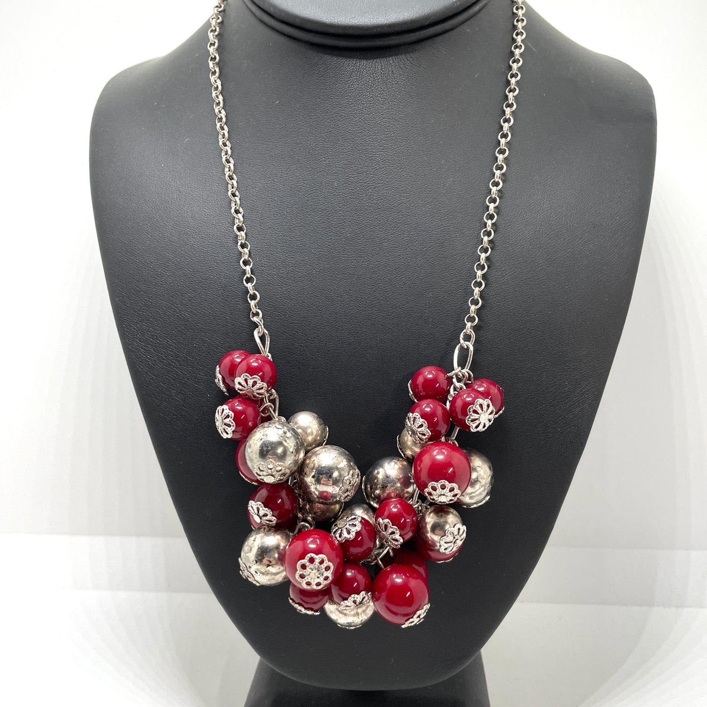 Vintage Red & Silver Bauble Necklace