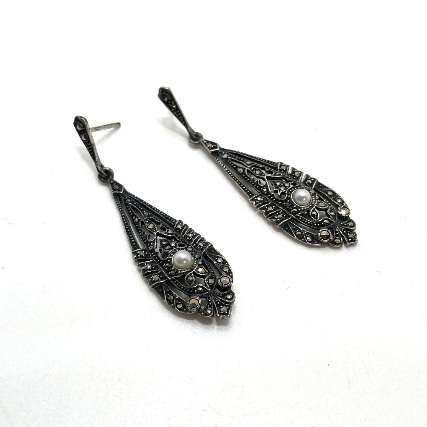 Vintage Sterling Silver Art Deco Dangle Earrings